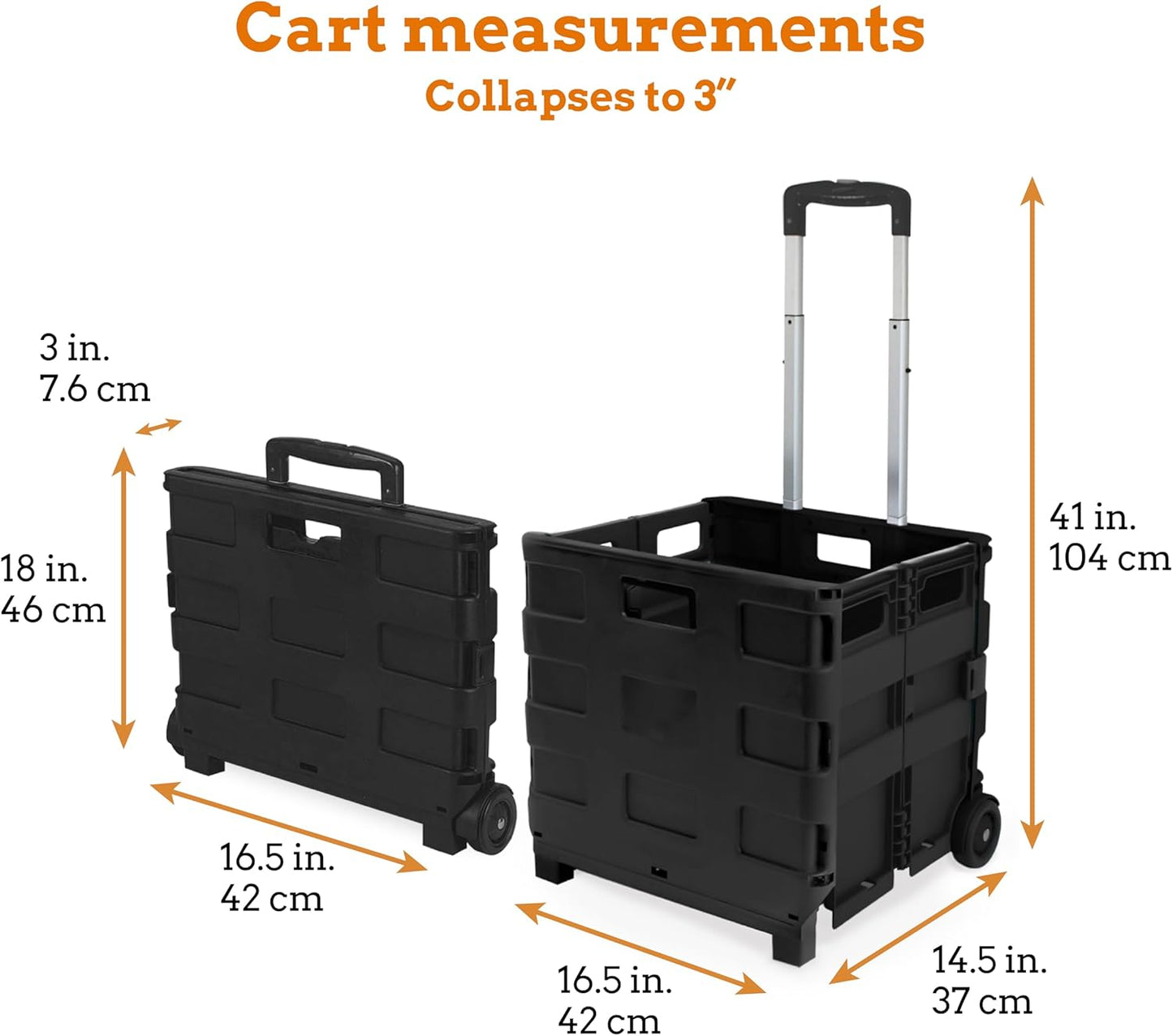 Inspired Living Collapsible Ultra-Slim Pack-N-Roll, 2 Wheel Utility Cart , With Telescopic Handle - Super Strong up to 80 Lbs Load Capacity, Black