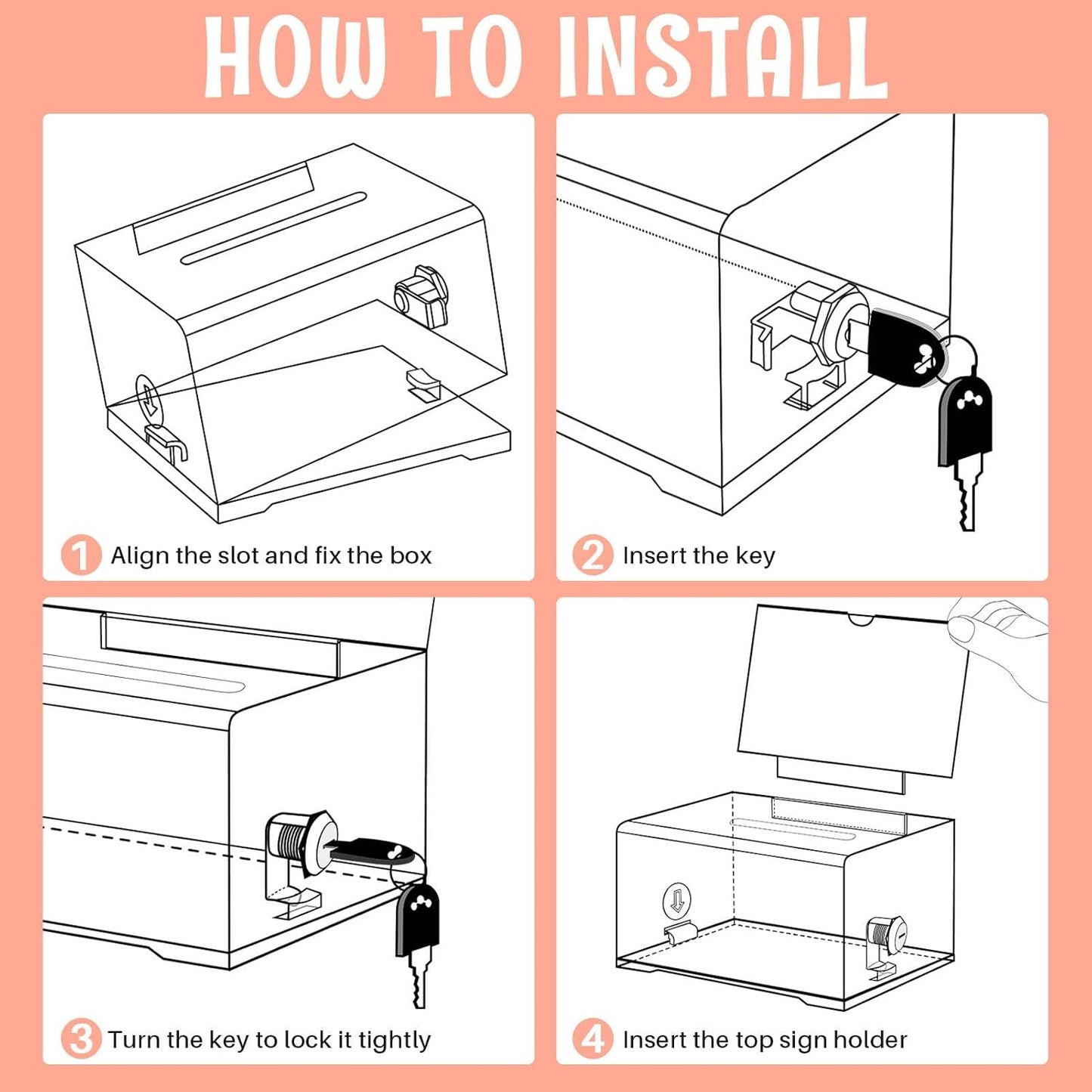 Clear Donation Box with Lock & Sign Holder, Versatile for Fundraising, Ballot Voting, Suggestions, and Tips Jar, Secure Storage Design, Size 6.2x4.6x4.0 Inch, Clear 1 Pack