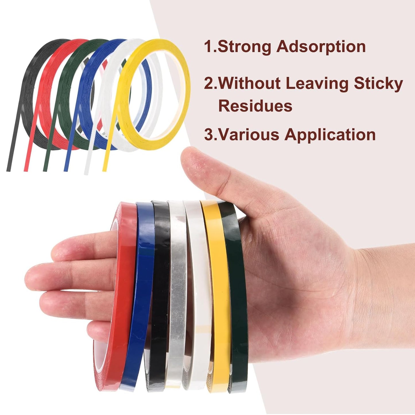 MECCANIXITY 6 Rolls Whiteboard Tape Graphic Chart Tape 5mm 54.7 Yard Art Tape Thin Pinstripe Tape Masking Tape for Gift Wrapping Craft Supplies, Red, Green, Blue, Yellow, Black, White