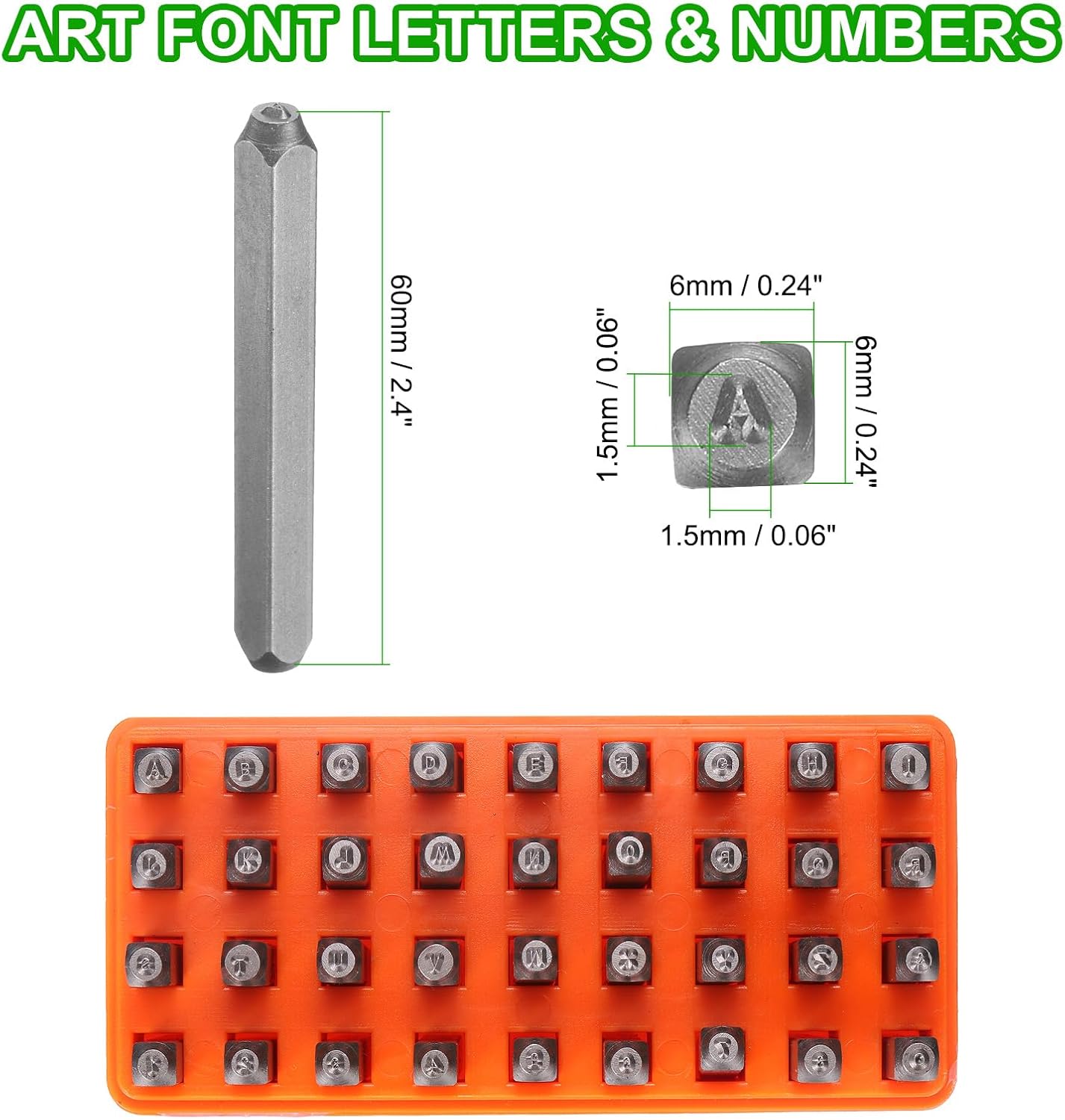 HARFINGTON 36pcs Metal Stamping Kit 1/16" (1.5mm) Steel Uppercase Letter and Number Punch Set (A-Z / 0-8 / "&" Symbol) Punch Press Tool with Case for Imprinting Metal Plastic Wood Leather