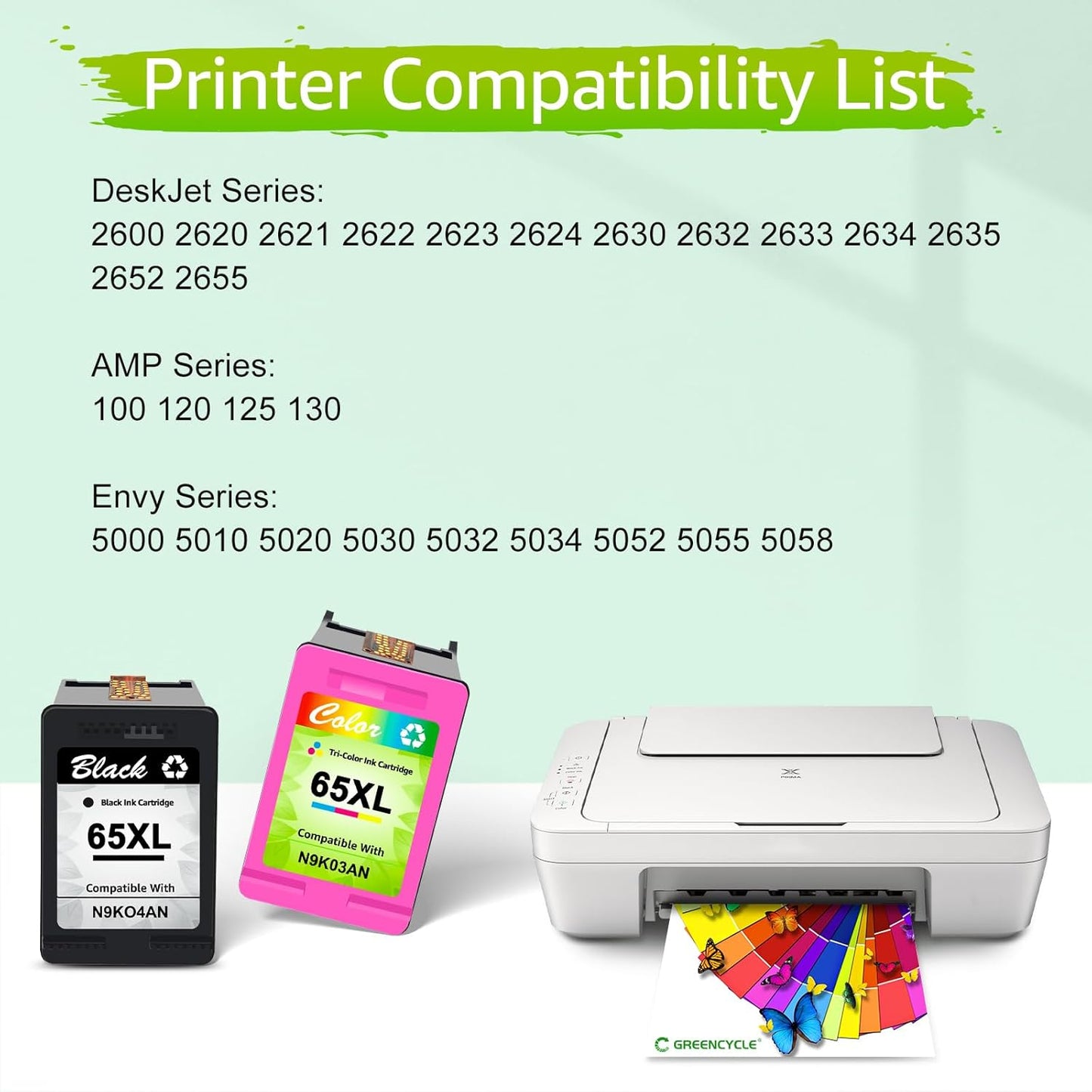 65XL Ink Cartridge Replacement for HP 65 XL N9K04AN Compatible with Envy 5055 5052 5058 Deskjet 2655 2652 2622 3720 3730 3752 3758 All-in-One Printer