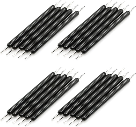 4 Set Embossing Stylus Double End Tracing Dotting Tool, 20 Pcs Ball Embossing Stylus Double End Tracing Dotting Tool for Pottery Clay Craft, Embossing Art (Black)