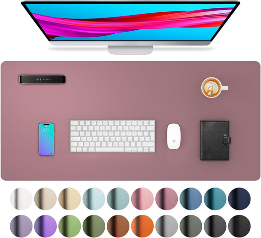 Aothia Leather Desk Pad Protector, Mouse Pad, Office Desk Mat, Non-Slip PU Leather Desk Blotter, Laptop Desk Pad, Waterproof Desk Writing Pad for Office and Home (Dark Pink, 23.6" x 13.7")