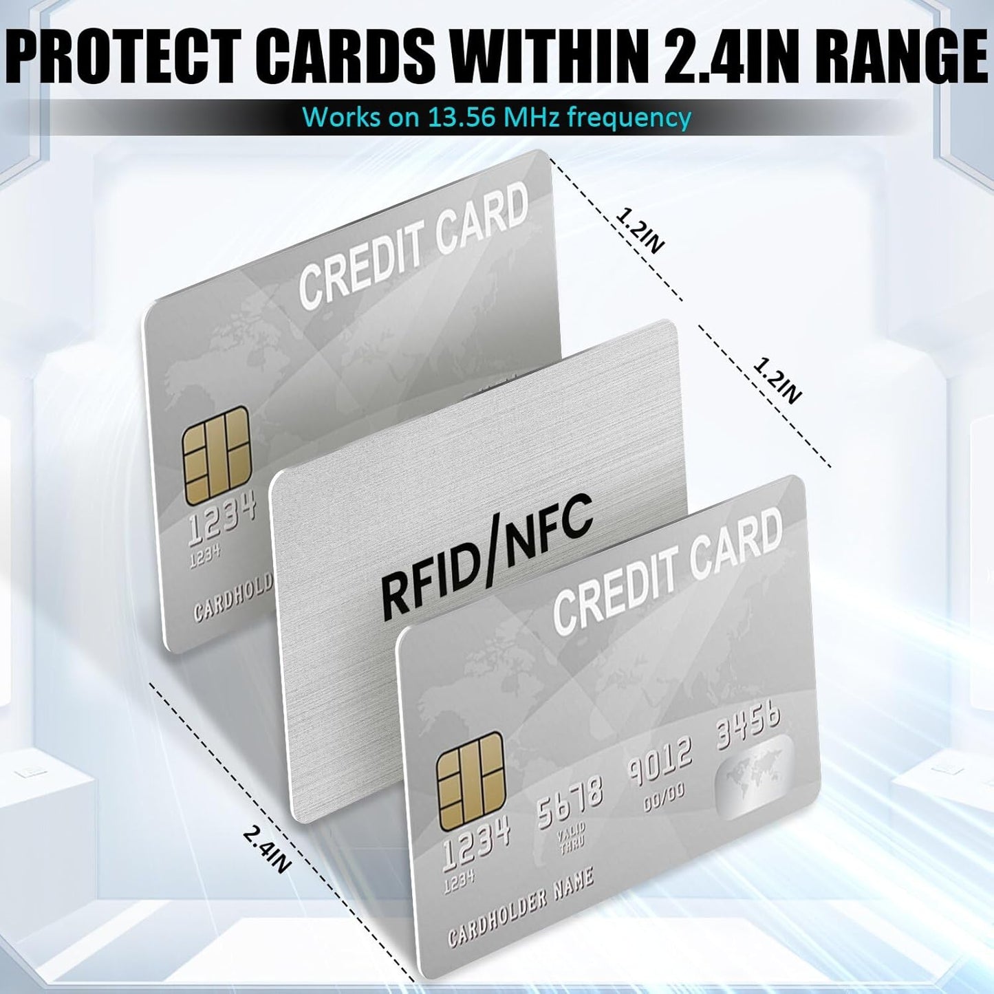 RFID Blocking Cards, Premium Contactless NFC Debit Credit Card & Passport Protector Blocker Set for Men & Women - Smart Slim Design One Card Protects Entire Wallet/Purse Safe -Silver 4 pack