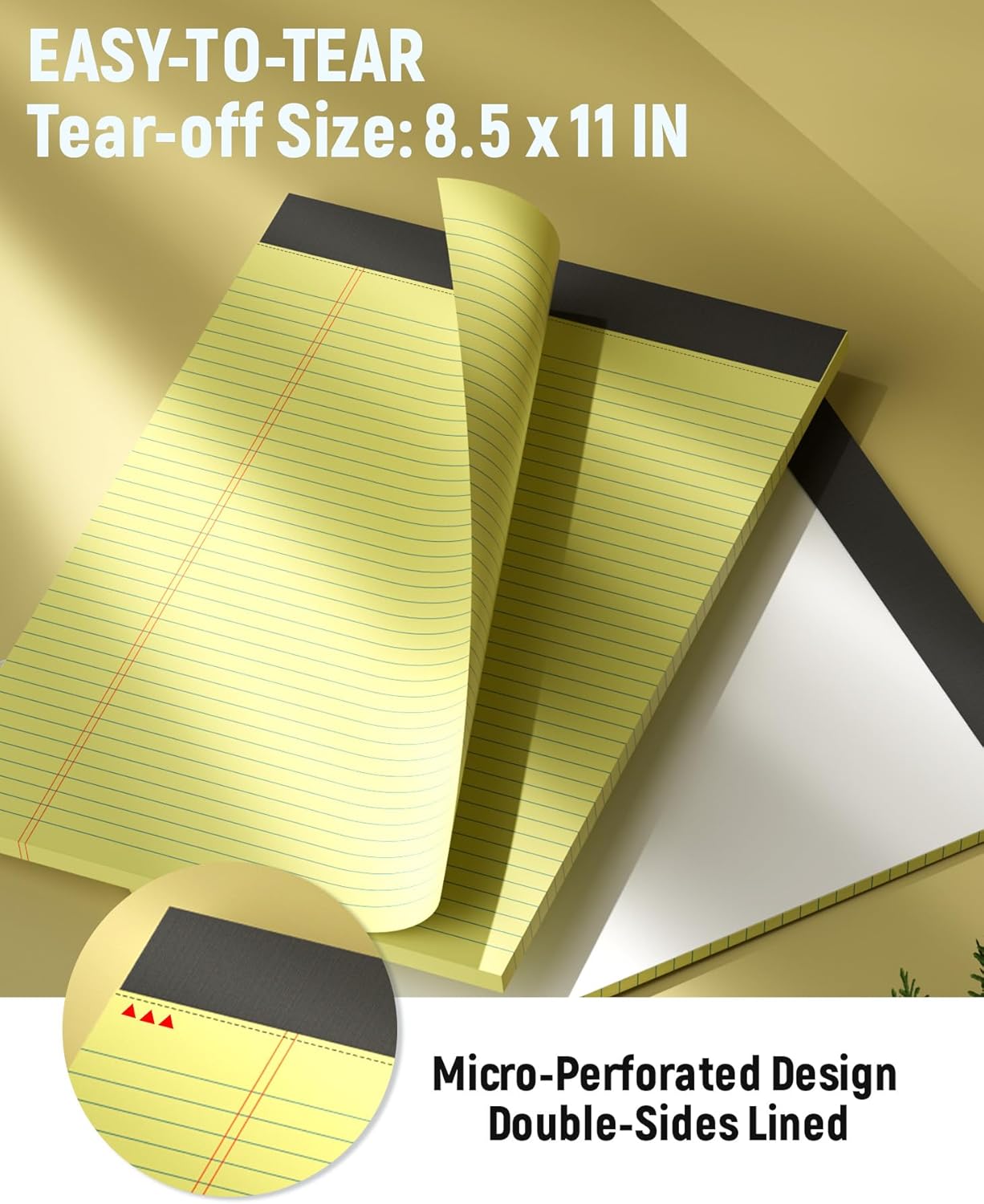 Legal Pads 8.5 x 11 College Ruled, 12 Pack Yellow Legal Note Pads 8.5 x 11 Perforated Paper Tablets 8-1/2 x 11 Narrow Ruled Writing Note Pads 30 Sheets Pads of Paper Notepads Yellow Notebook Notepad