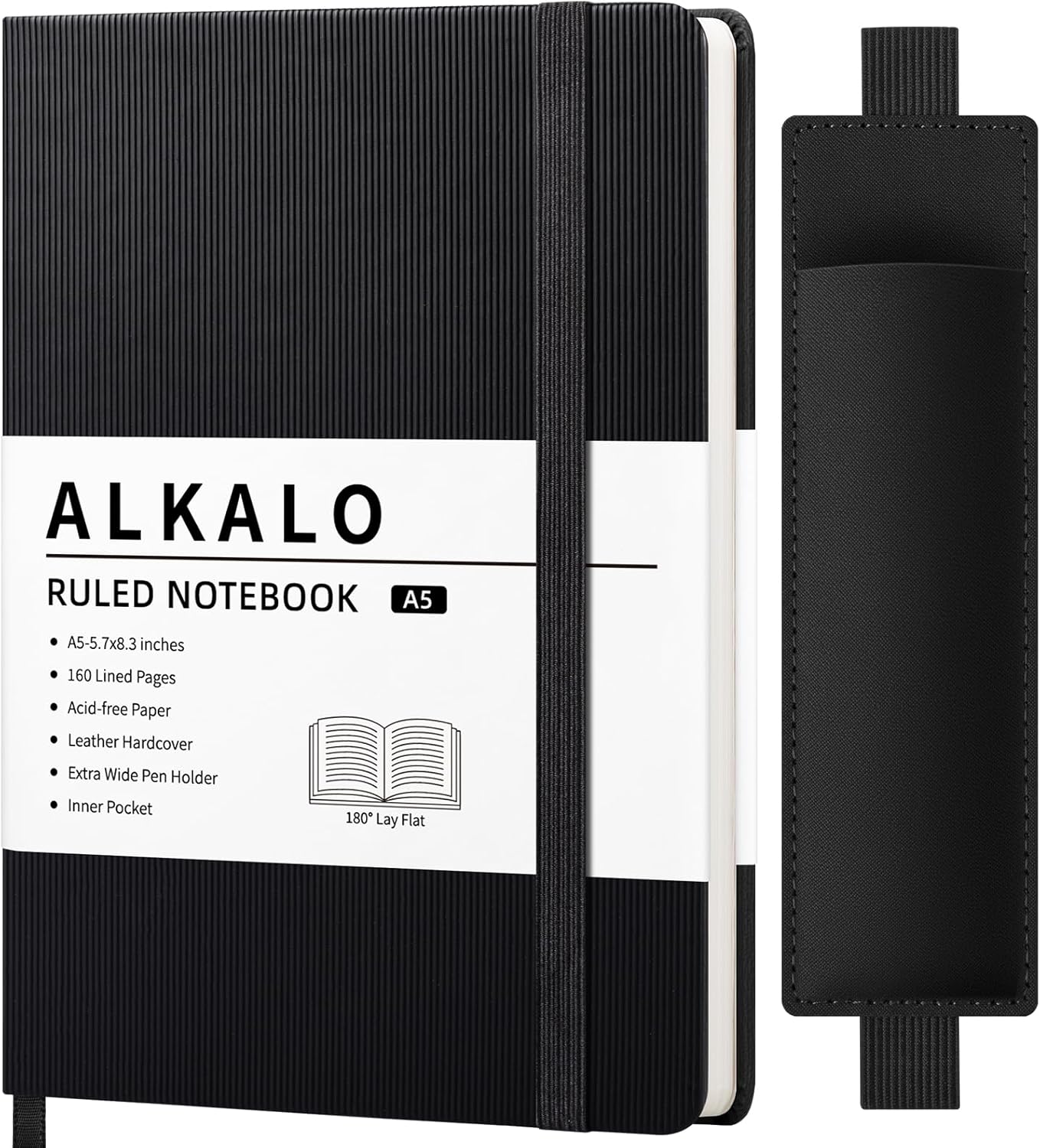 Lined Journal Notebook for Work, A5 Leather Notebook with Pen Holder, 100GSM/160 Pages Thick Paper, Daily Journals for Writing, School, Note Taking, Business, Travel, College Ruled