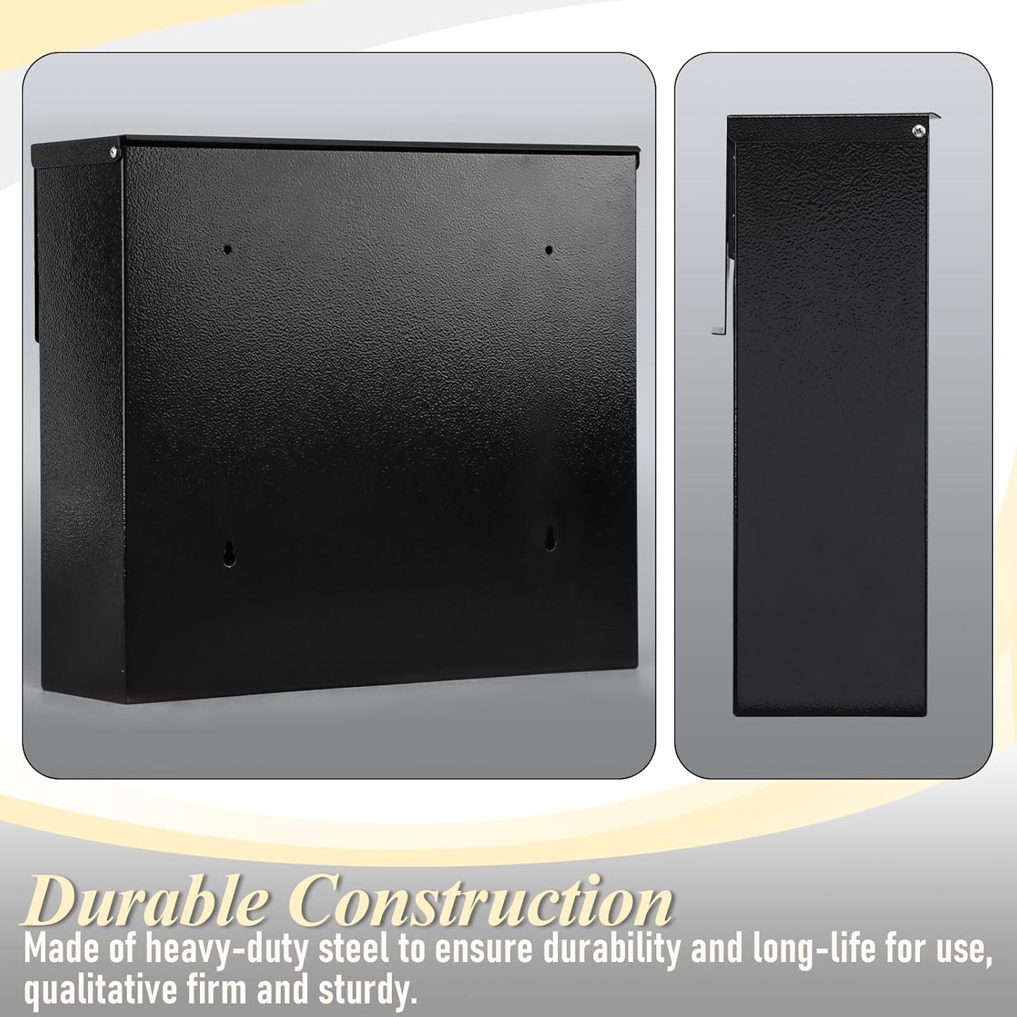 xydled Mailbox Wall Mount Mailboxes for Outside, Large Capacity Steel Hanging Metal Mailbox, Modern Post Box, Black,14.6''x12.2''x4.1''