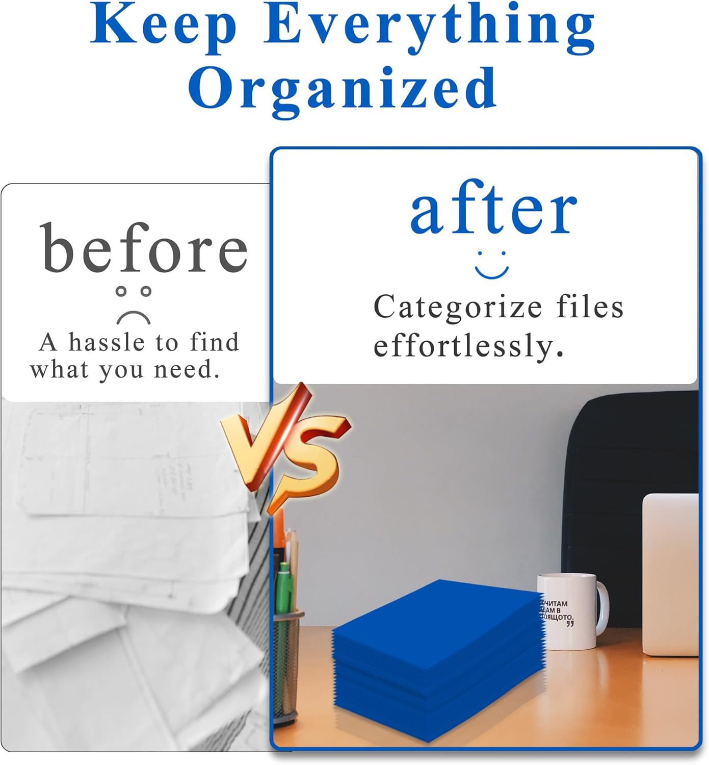 Zzrywuty File Folders with Pockets Letter Size, 50-Pack Paper Folders with Card Slot, Two Pocket Folders for School Students, Businessmen, Home and Office Workers（Blue）