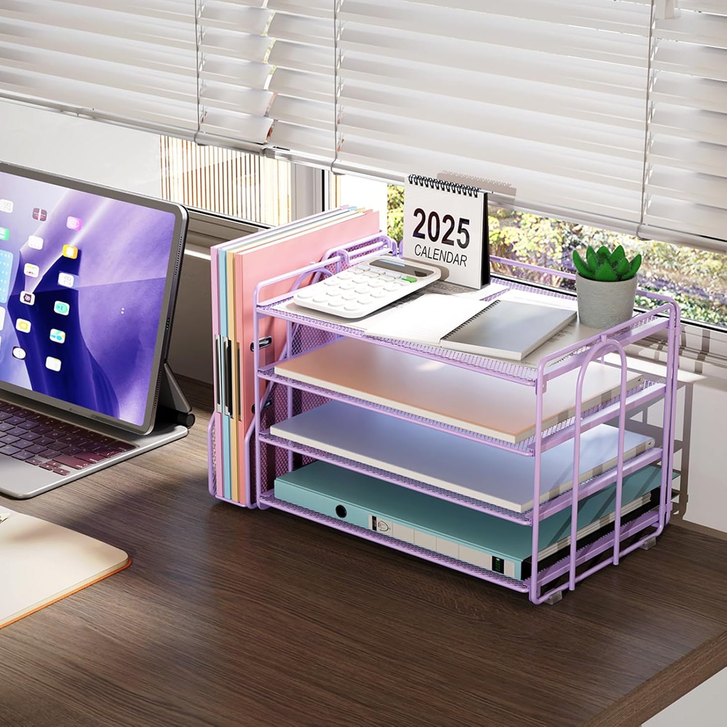 gianotter 4-Tier Paper Organizer With Magazine Holder, Desk Organizers and Accessories, File Organizer for Office Supplies Storag (Purple)
