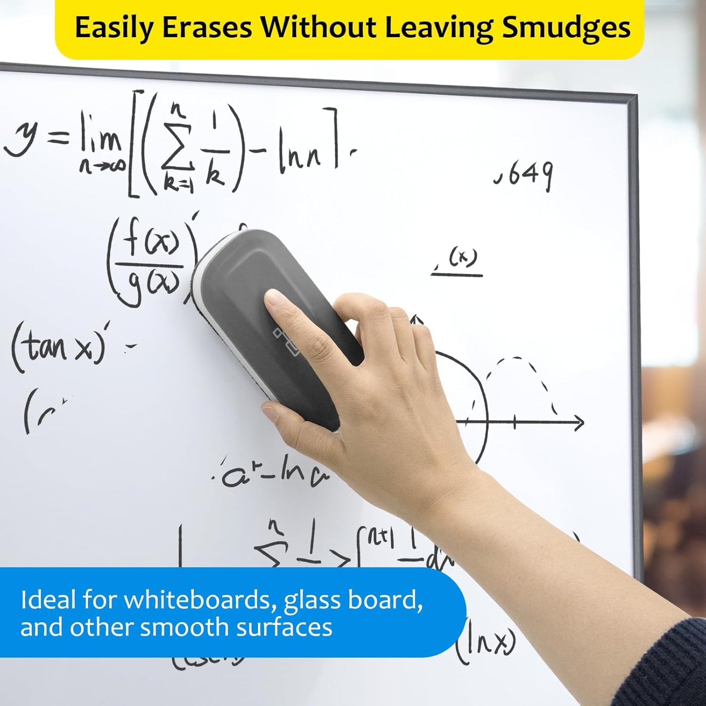 maxtek Dry Erase Eraser, Magnetic White Board Erasers - 2 Pack, Glass Whiteboard Eraser for Office and School Supplies (Gray)