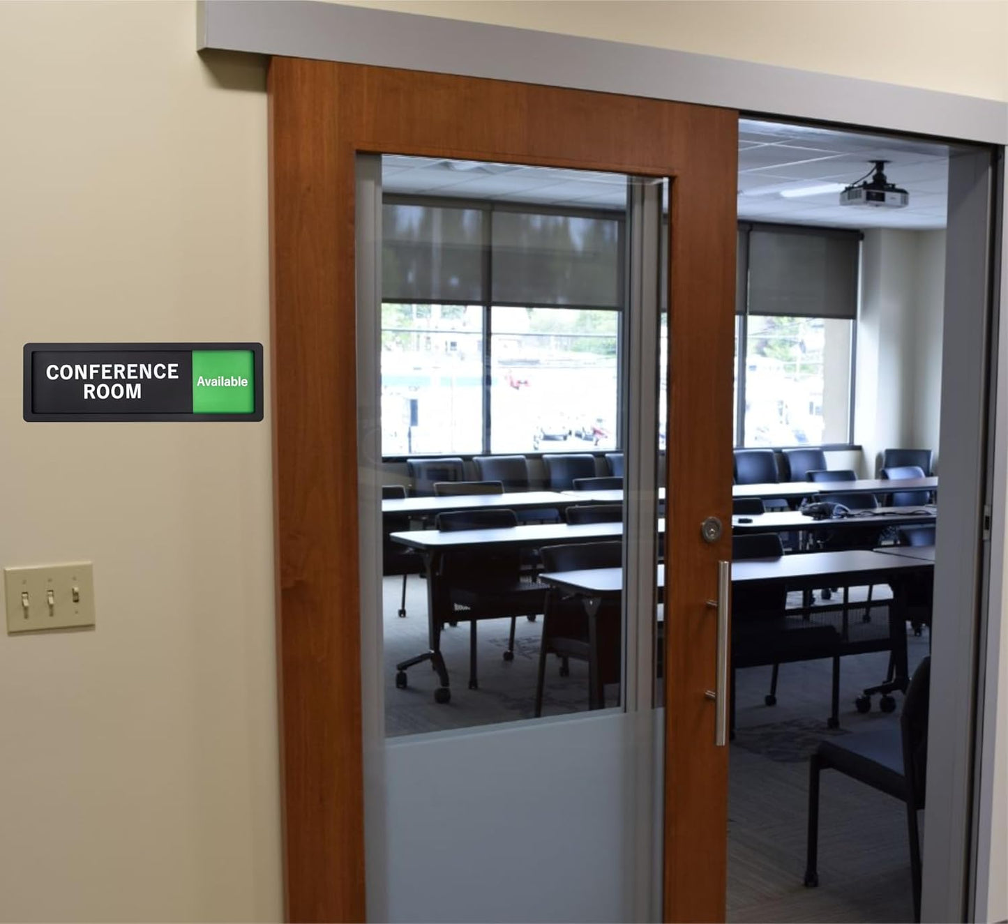 Conference Room Sign – In Use / Available Slide Switch Sign, Premium Durable Acrylic Material, Super Strong Self-Adhesive, Quick Installation, Suitable For Your Home And Business (9×3 Inches, Black)(Conference Room)