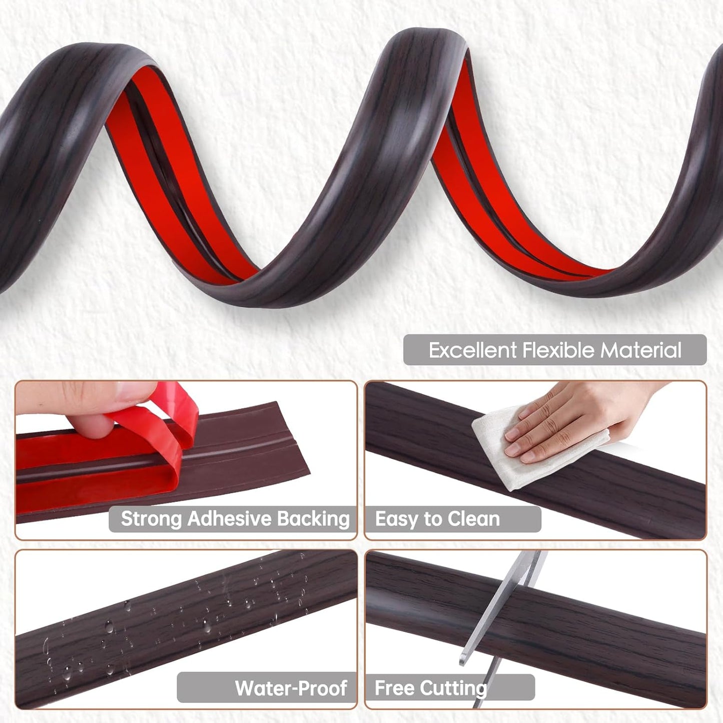 Floor Cord Cover for Wires on Floor Self Adhesive Cord Hider Floor Cable Management Wire Covers for Cords Protector Prevent Cable Trips Cord Cavity W 0.51" x H 0.31", Black Walnut, 3.3Ft