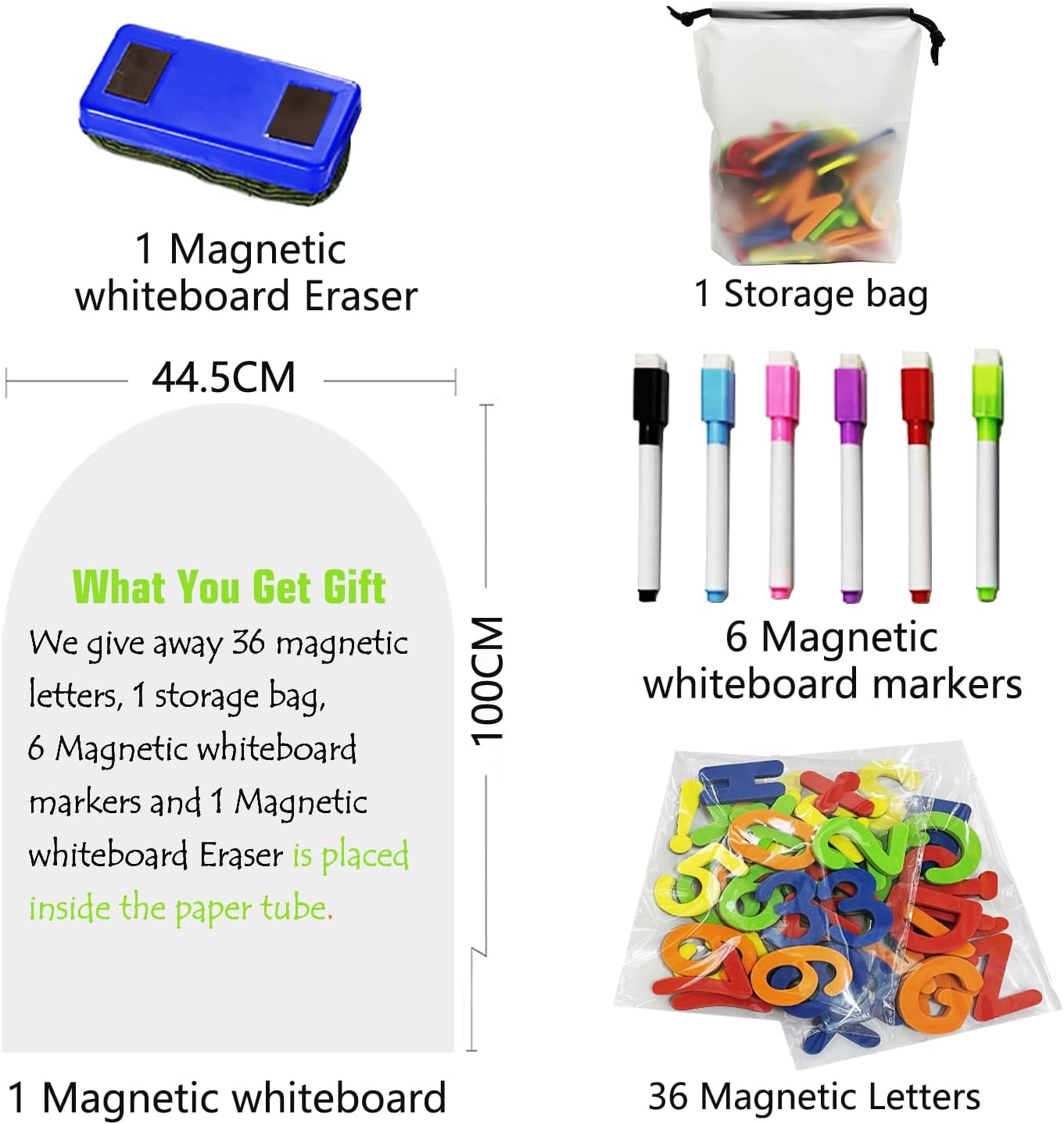 Magnetic Whiteboard Wall Arch Decal 39.3"x17.5" Adhesive Magnetic Dry Erase White Board Sticker with 36 Magnet Letter Removable Contact Paper Peel and Stick Whiteboard Wallpaper Roll