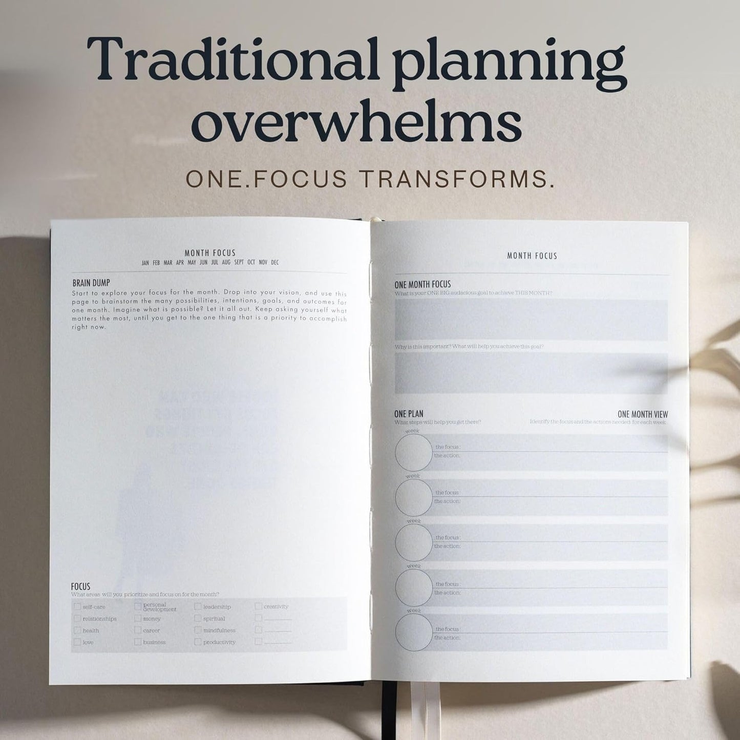 ONE FOCUS Planner: 90-Day Undated Daily Planner for ADHD and Productivity - Goal Setting, Anxiety Relief, Mindfulness Exercises, Gratitude, and Habit Tracker for Focus & Clarity - Ideal for Neurodivergent Adults & Busy Professionals, A5 Linen