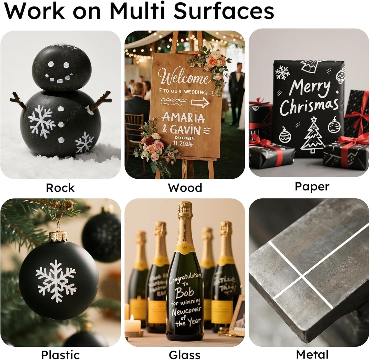 AKARUED White Acrylic Paint Markers, 8 Pack Acrylic White Paint Pen Sets for Rock Painting, Wood, Stone, Glass, Ceramic, Paper, Drawing, Art Projects, DIY Crafts, Water-Based ink, 2-3mm Medium Tip