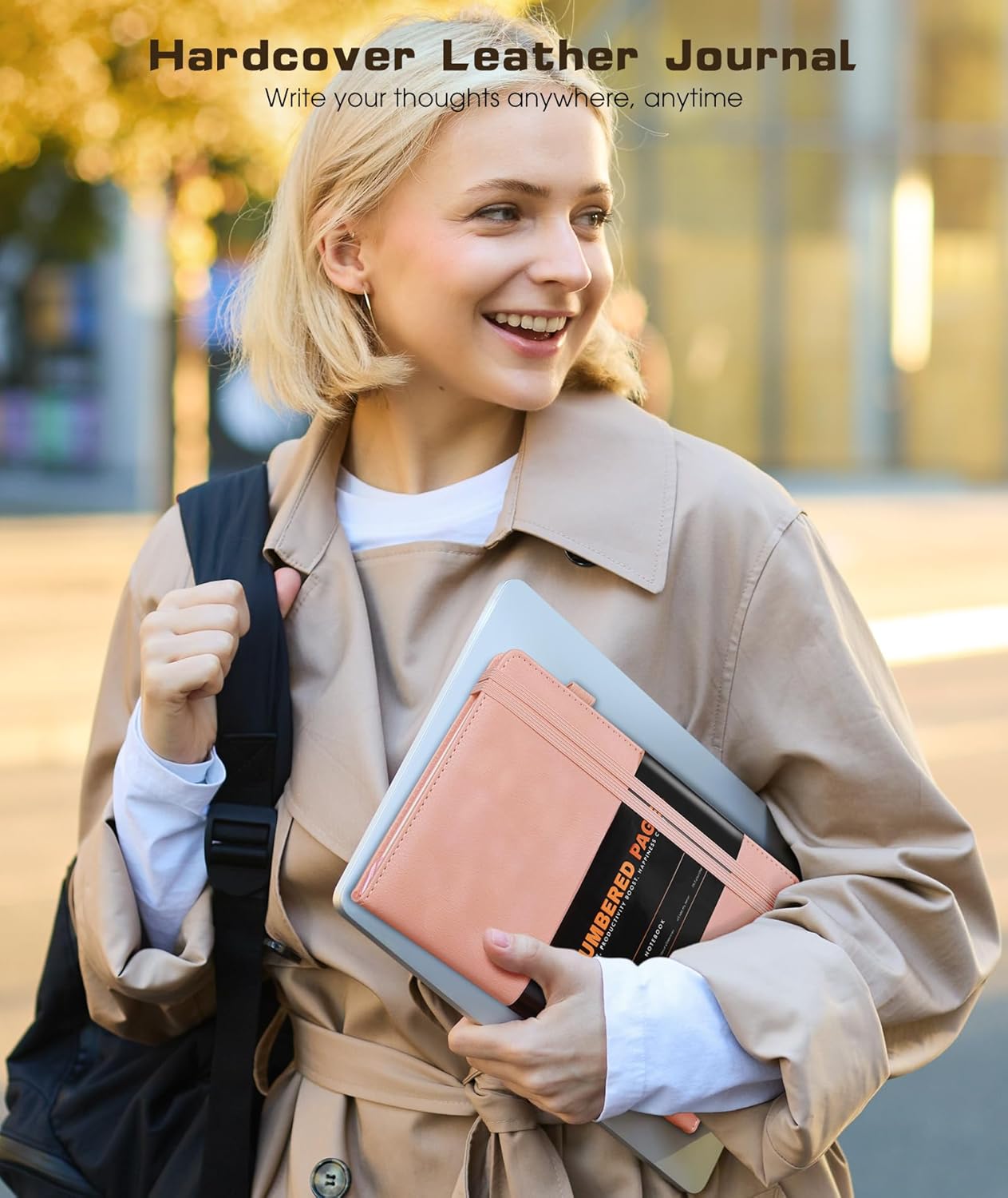 Lined Journal Notebook for Women Men, 256 Numbered Pages Hardcover Leather Journals for Writing, A5 Journaling Notebooks, College Ruled Journal for Business Work School 5.75" x 8.38" Pink leather