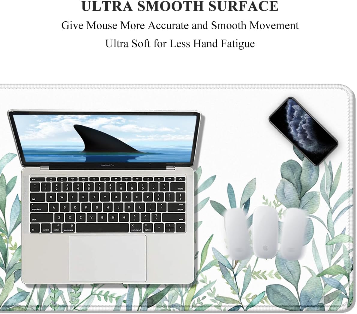 Auhoahsil Large Mouse Pad, XXL Gaming Mousepad, Desk Mat for Desktop, Thick Rubber, Big & Long Size, Stitched Edges, Full Desk Pad for Laptop & Computer, Extended 31.5 x 11.8 in, Minimalist Leaves