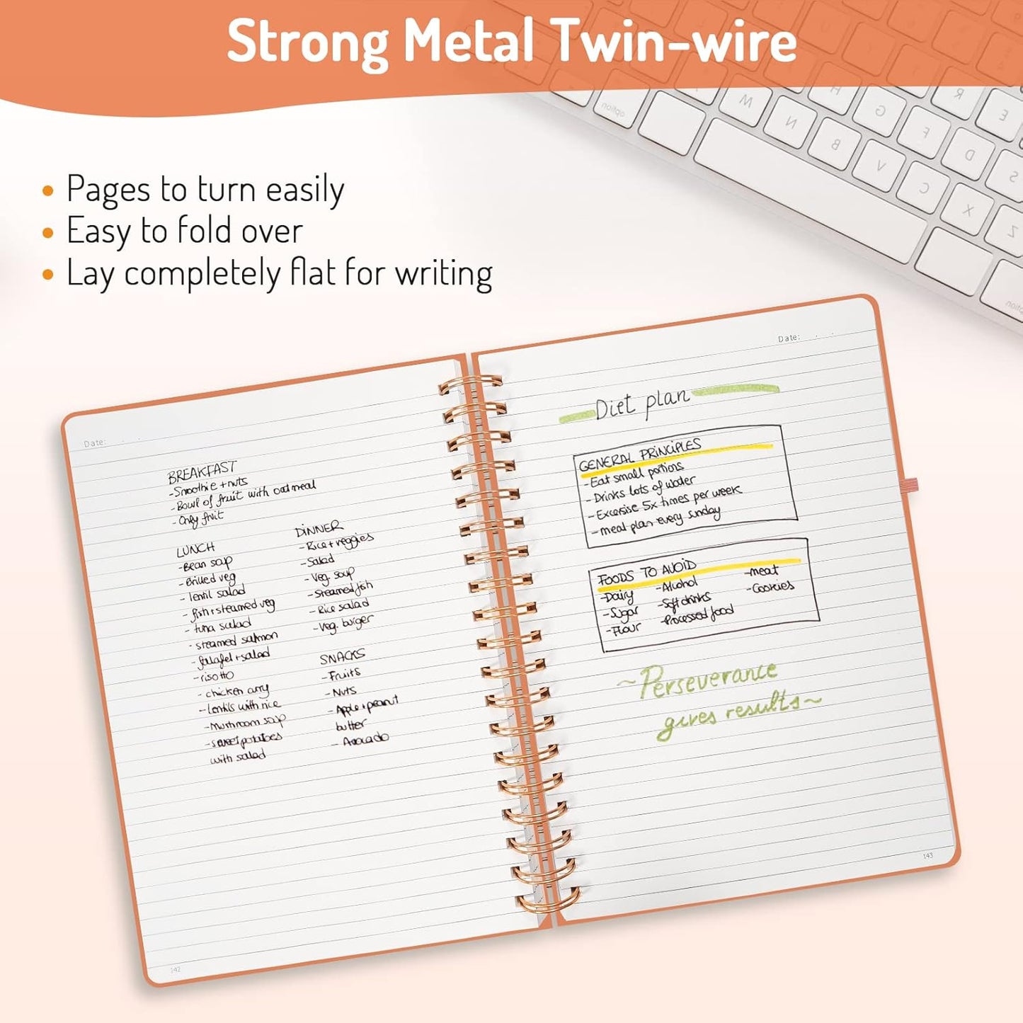 Forvencer Lined Spiral Journal Notebook with 300 Numbered Pages, B5 College Ruled Thick Journals for Writing with 100GSM Paper, Hardcover Notebooks with Contents for Work, School, Women, Men, Orange
