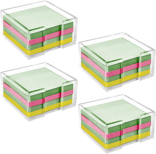 4 Pcs Acrylic Sticky Note Holder for Desk, Transparent Post-it Note Holders with 4 Notepads, Square Design, Ideal for Home, Office Organization