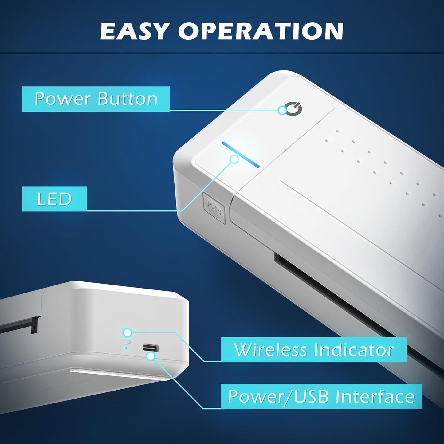 HPRT Portable Printer Wireless Bluetooth Connection MT866 Thermal Inkless Mobile Support 8.5'' X 11'' US Letter, Compatible with iPhone Android MacBook Windows Laptops (Upgraded Version), white