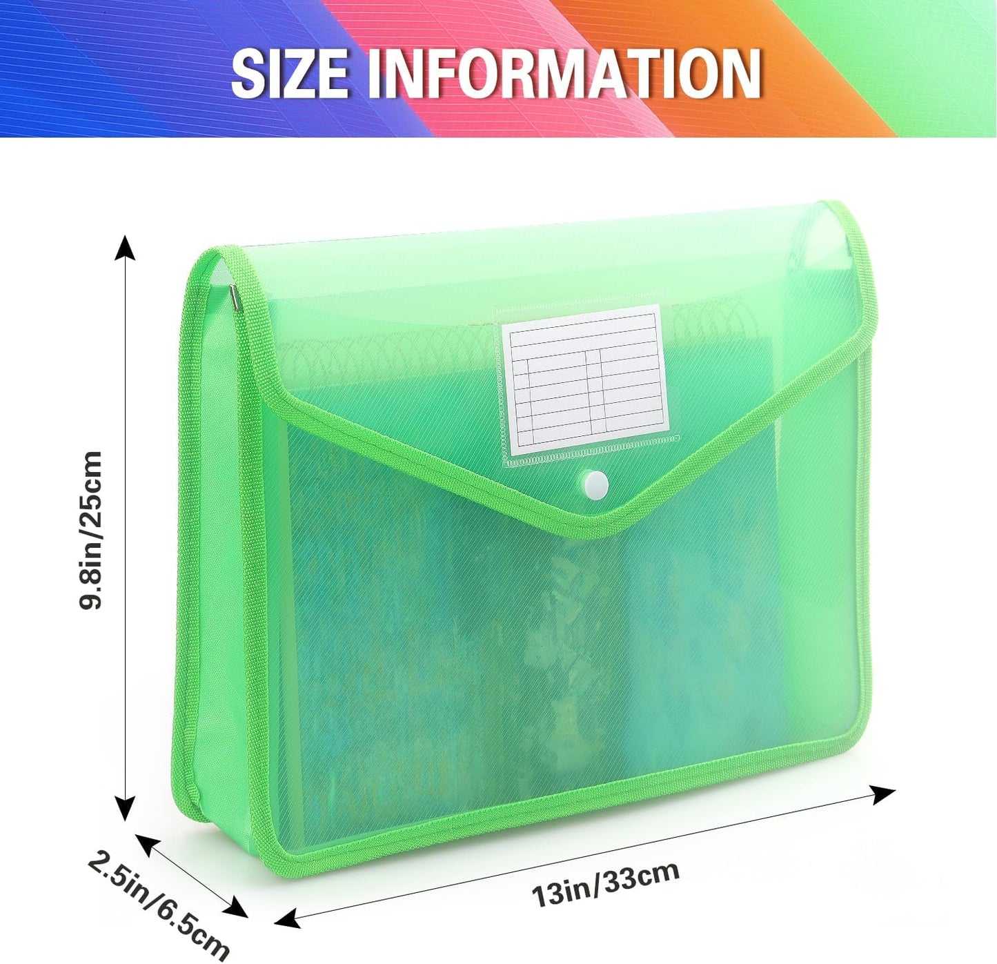 Plastic Expanding File Folder, Transparent envelopes with Snap Closure, No Dividers, Large Capacity, Fit Letter/A4 Size (Green)