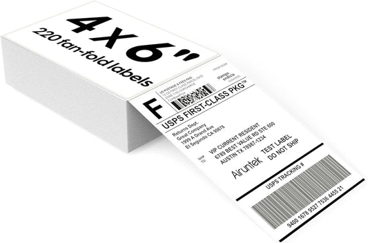 4x6 Thermal Labels, 220 Fanfold Labels, Perforated & Strong Adhesive, Compatible with Direct Thermal Printers for USPS UPS FedEx DHL Address Shipping Label