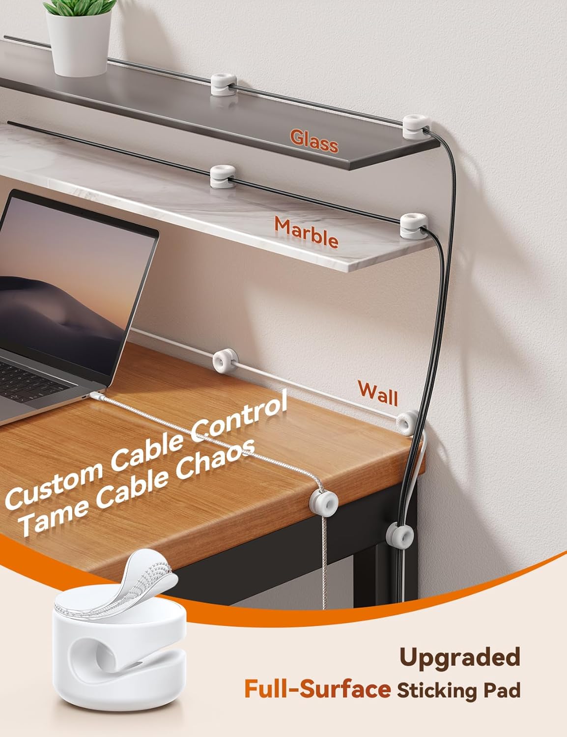 8Pack Cord Organizer JOYROOM Cable Clips [1s Side-Snap Lock] Silicone Cord Holder Cable Management, Adhesive Cord Clips Phone Charger Wire Keeper, Office Workspaces Desk Organization Home Accessories