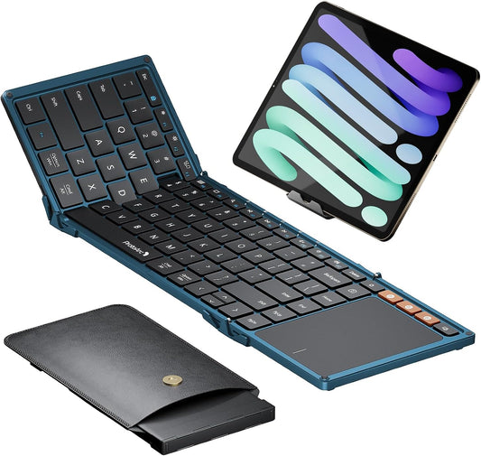 ProtoArc Foldable Keyboard with Touchpad, XK01 TP Folding Portable Keyboard, Full Size Keys, Large Trackpad Bluetooth Travel Keyboards for iPad Laptop PC Tablets - Blue