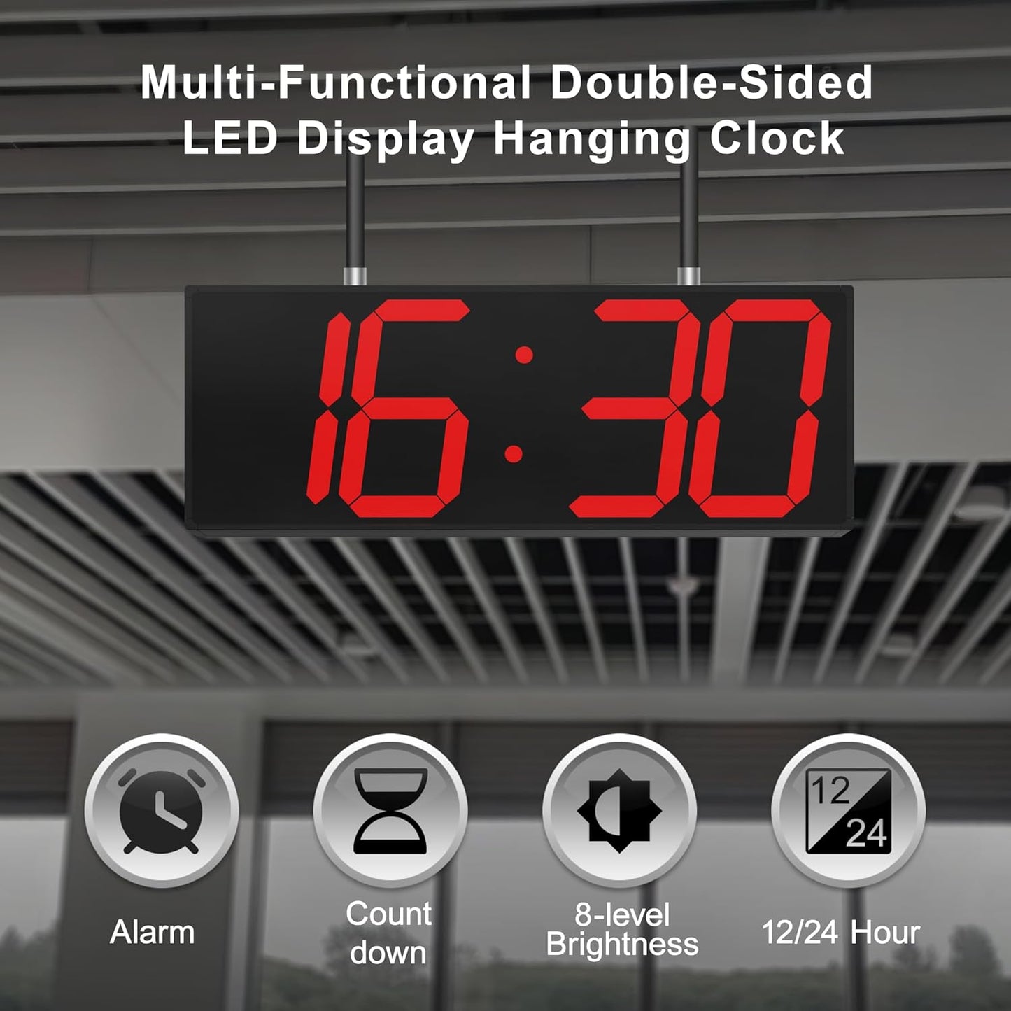 Digital Wall Clock with Double Sided Display, Large LED Clock with Timer,Alarm,Temperature and Date,Two Faced Hanging Digital Clock Large Display for Multiple Public Places(Red)