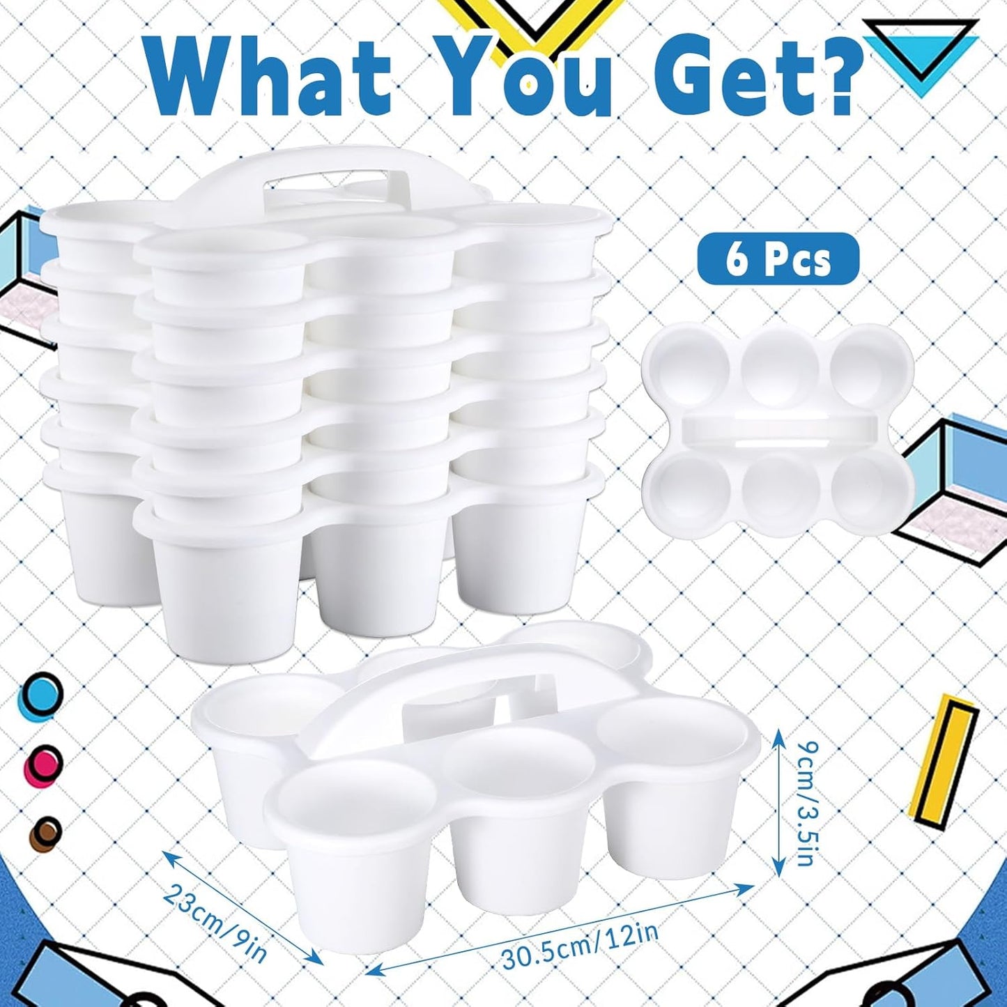 6 Pack Classroom Caddy with Handle Plastic Storage Caddy Organizer with 6 Compartments Drink Cup Caddies Holder Portable Storage Bin for Pencil, Crayon, Marker, Home, Office, School Supplies(White)