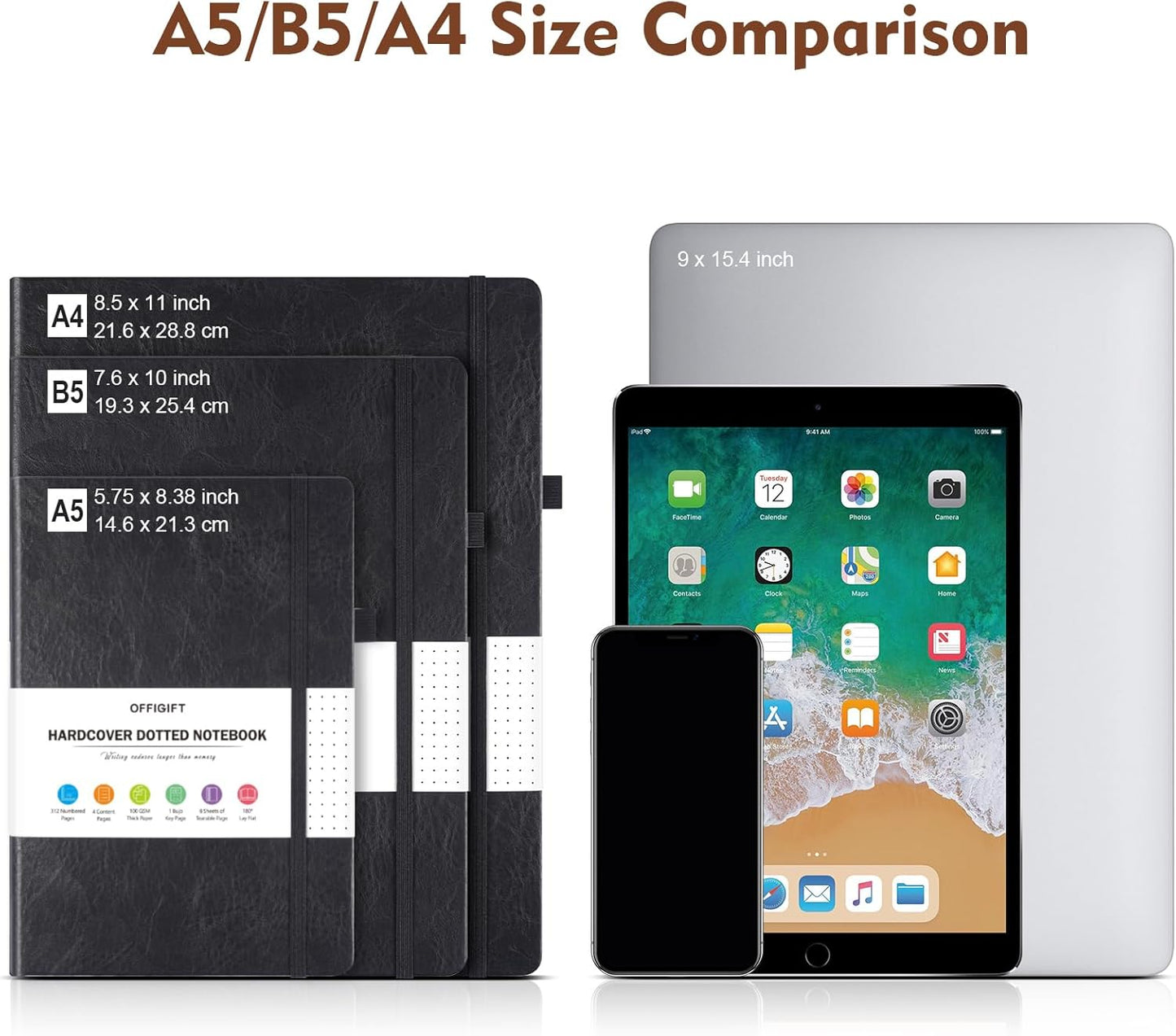 Bullet Dotted Journal, Large A4 Hardcover Leather Journal, 312 Numbered Pages Thick Journal, 100gsm No Bleed Paper Dot Grid Notebook for Women Men, 8.5'' × 11'', Brown