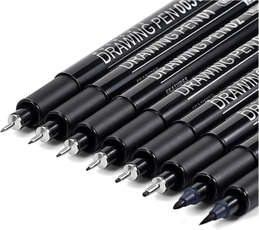 Muchcute Micro Fineliner Drawing Art Pens: 8 Black Fine Line Waterproof Ink Set Artist Supplies Archival Inking Markers Liner Professional Sketch Outline Crafts Sketching Watercolor Zentangle Stuff