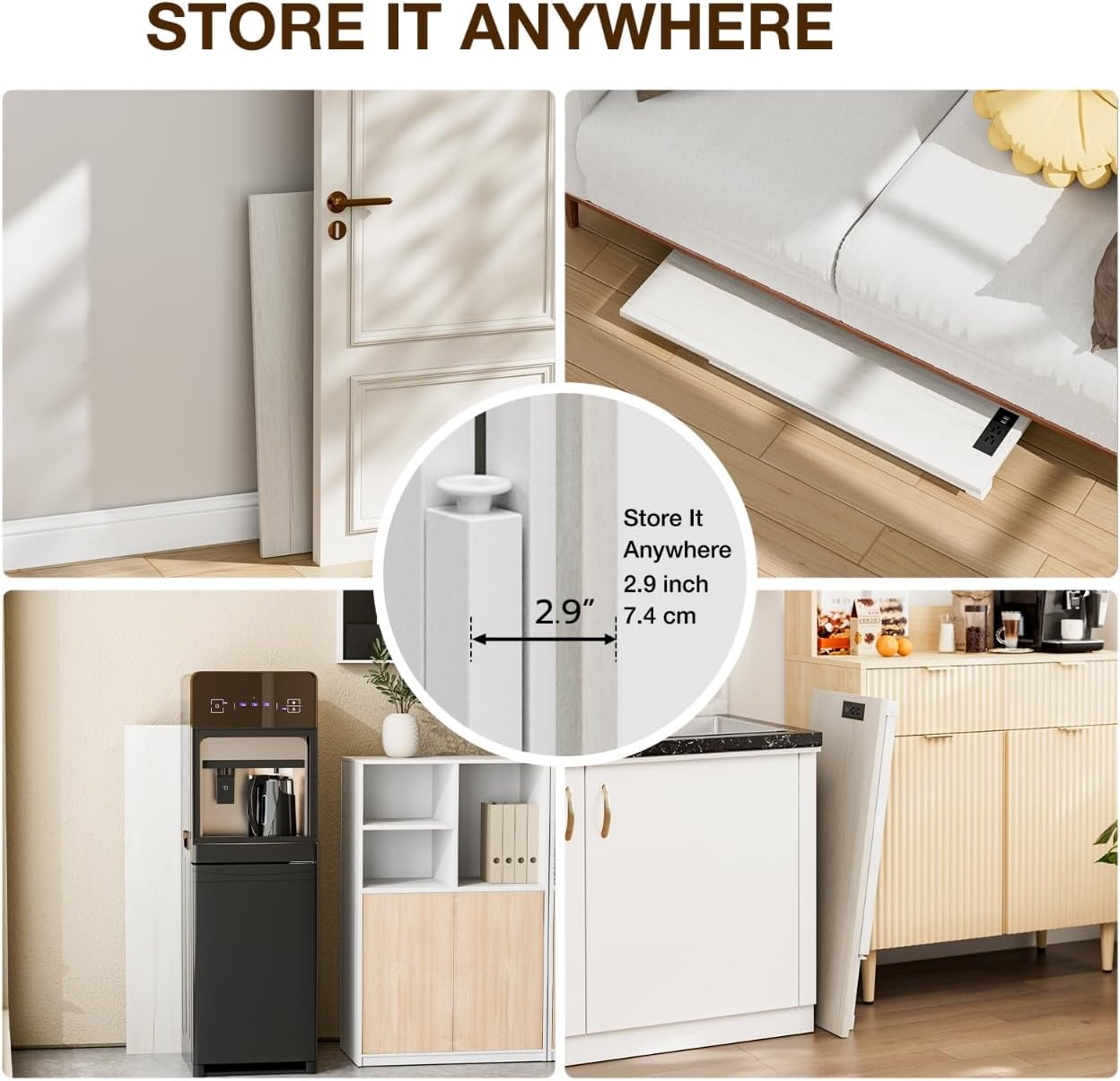 TEMI Small Computer Desk Folding Table - No Assembly, Compact 35.8" Foldable Desk with Power Outlets & USB Charging Port, Portable Small Office Desk, Ideal Mini Study Table for Narrow Spaces,White Ash