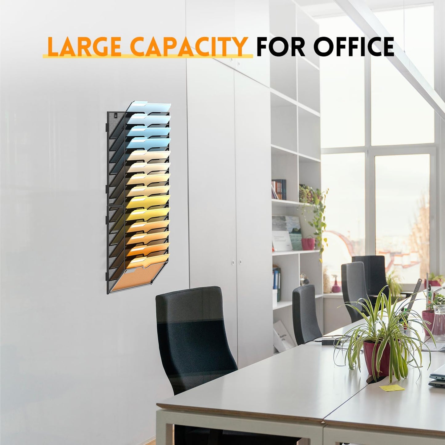 SUPEASY 14-Tier Wall File Organizer Mesh Office Mail Holder, Hanging Wall Organizer Magazine Rack for Office Black
