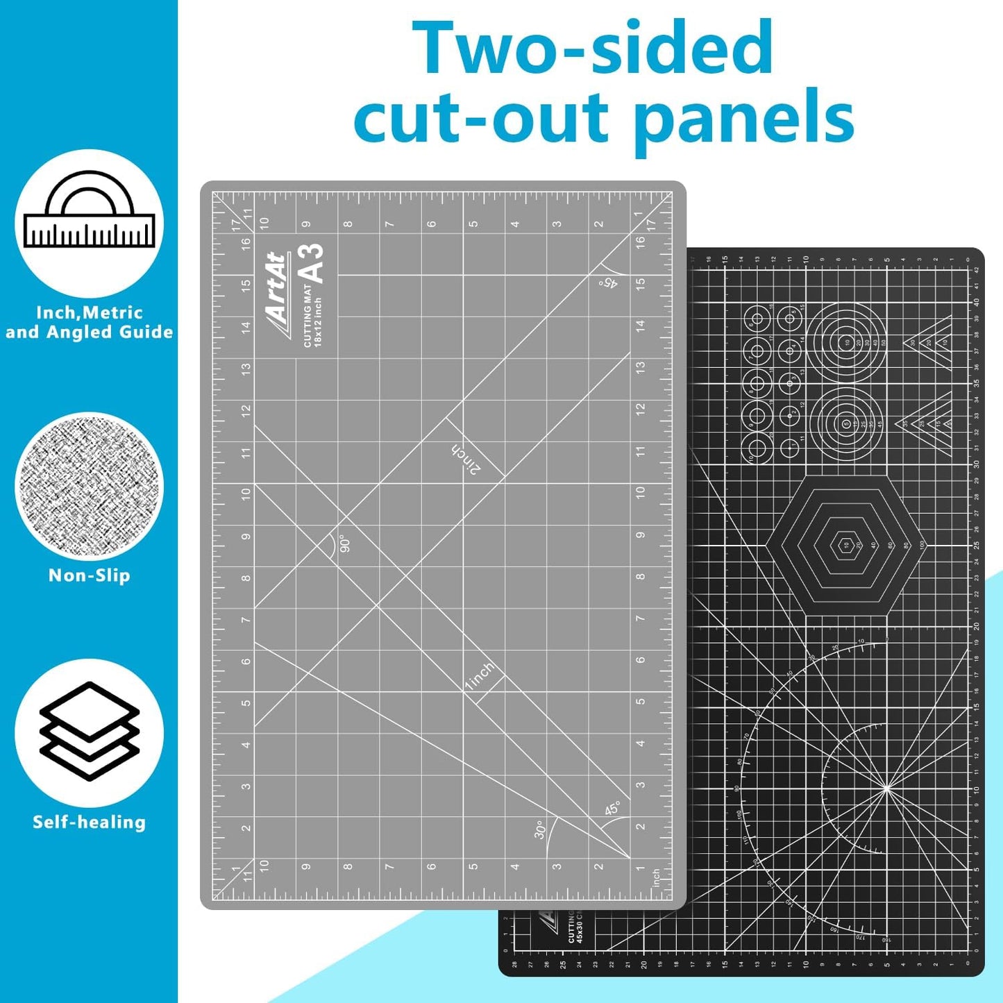 ArtAt Self Healing Cutting Mat: 12″x 18″ Black-Gray Eco-Craft Cutting Mat - 5-Layer Durable Anti-Blade-Wear Material for All Your Crafting Needs
