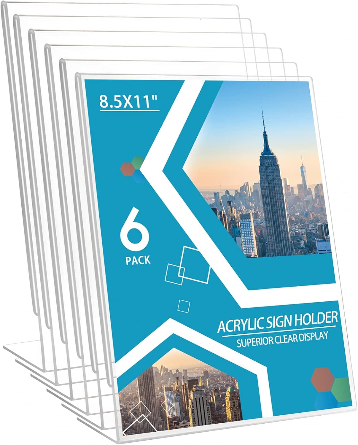 Acrylic Sign Holder 6 Pack 8.5x11 Slant Back Acrylic Stands for Display Plexiglass Clear Acrylic Display Stands for Ad Frame, Picture Photo Frames, Promotions, Restaurants, Office, Store, Home