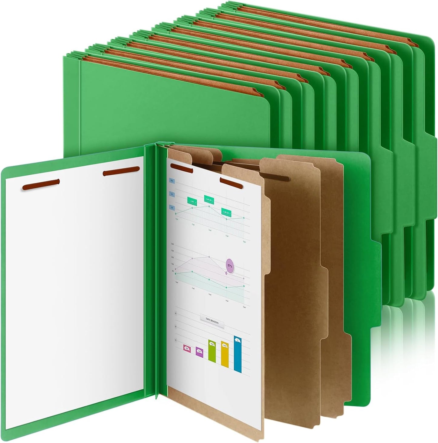 24 Pcs Classification Folders Letter Size, 3 Divider Pressboard File Folder with Fasteners, Expanding File Organizer Bulk for Teachers, Clergy, Office, Church, Christmas Donations (Green)