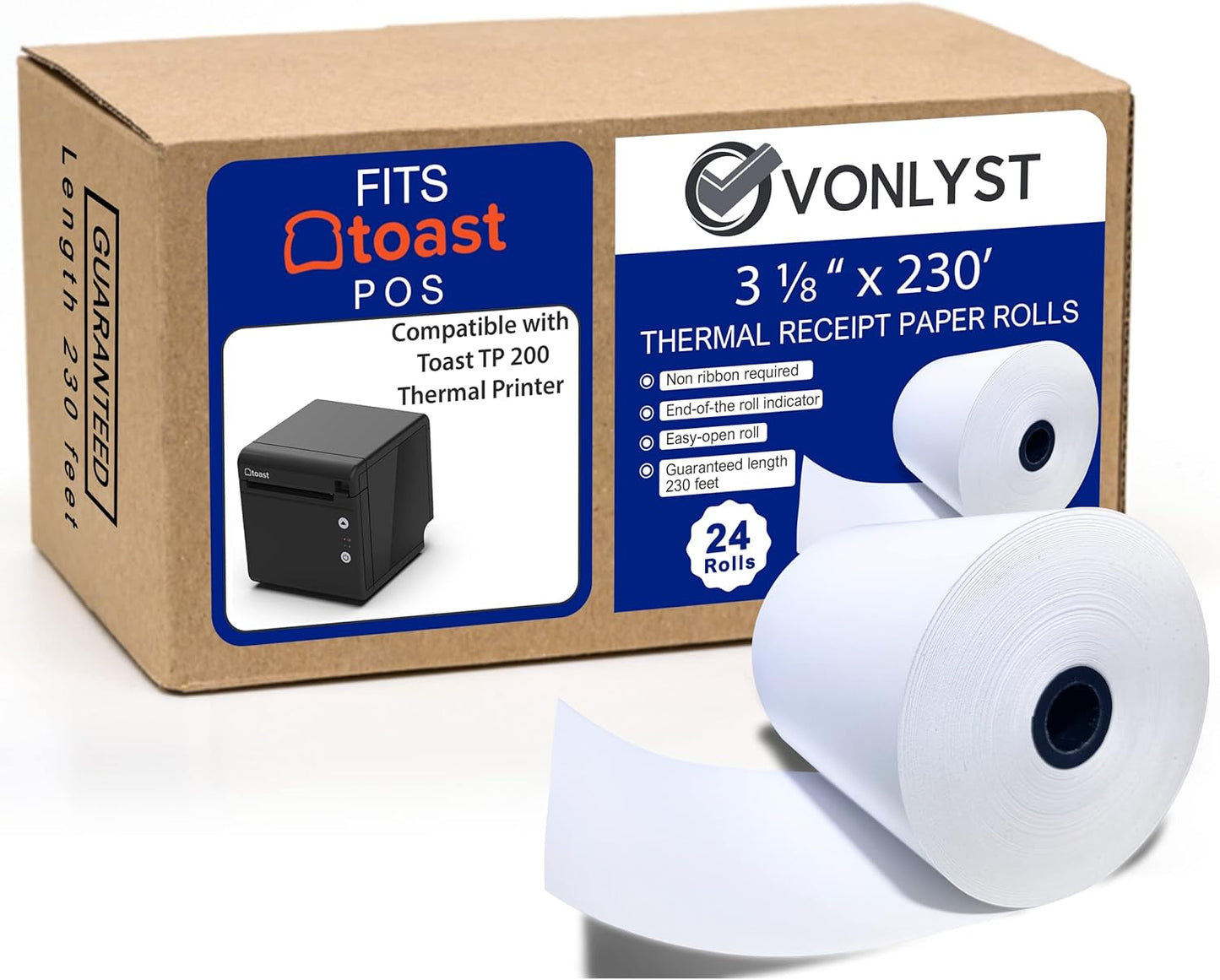 Thermal Printer Paper Roll for Toast TP200 Receipt Printer Point of Sale (24 rolls)