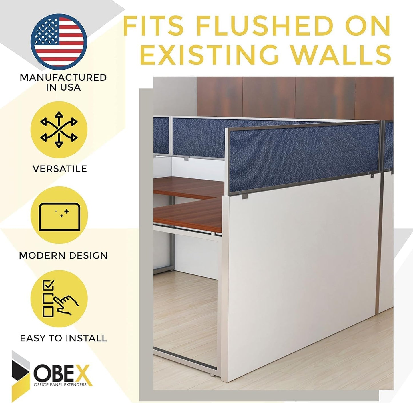 OBEX Acoustical Cubicle Privacy Screen Extender Desk Panel & Office Divider, Add Separation & Block Noise, 24" x 48", Overcast