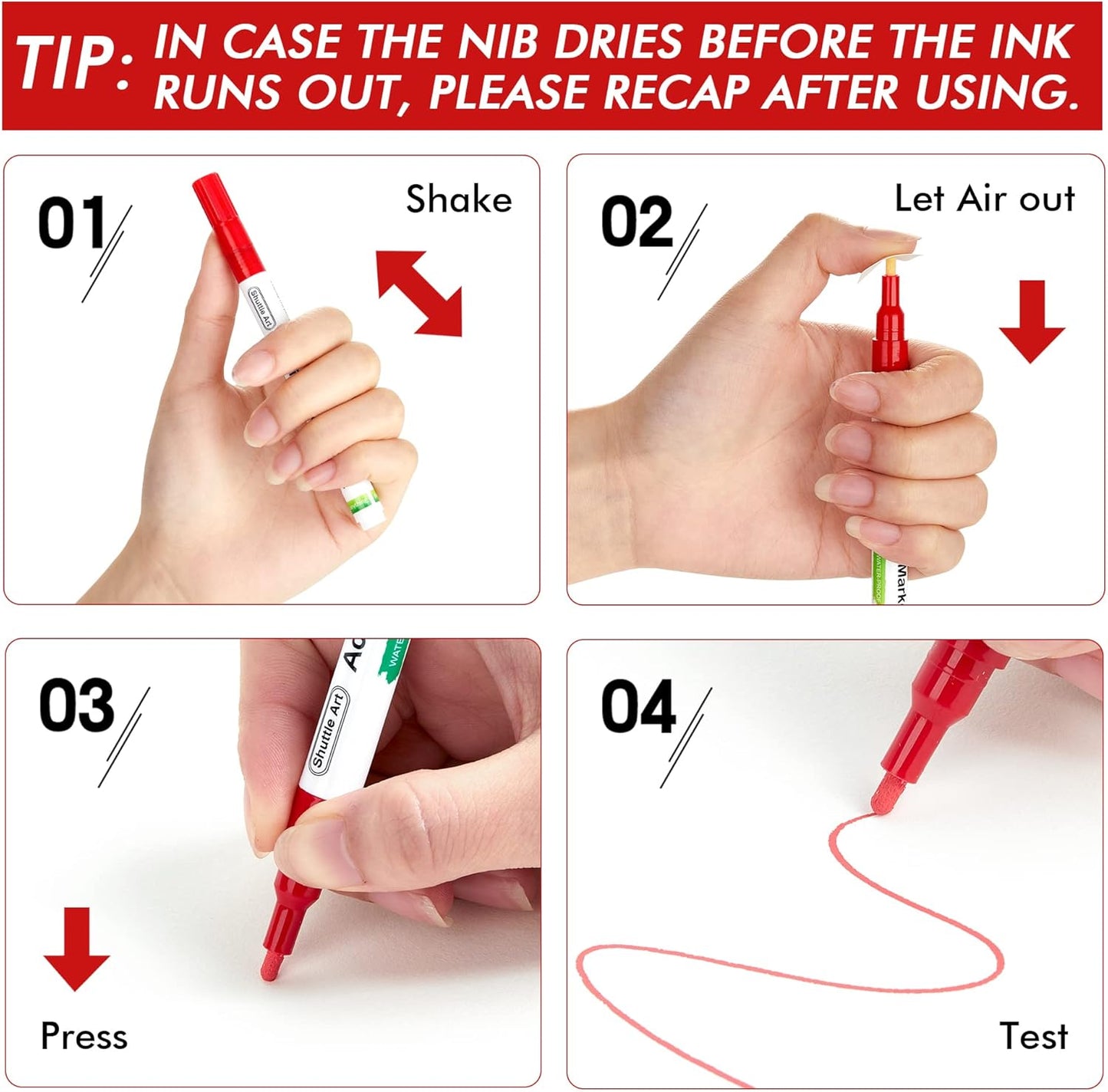 Shuttle Art Paint Pens, 42 Colors Acrylic Paint Markers, Low-Odor Water-Based Quick Dry Paint Markers for Rock, Wood, Metal, Plastic, Glass, Canvas, Ceramic