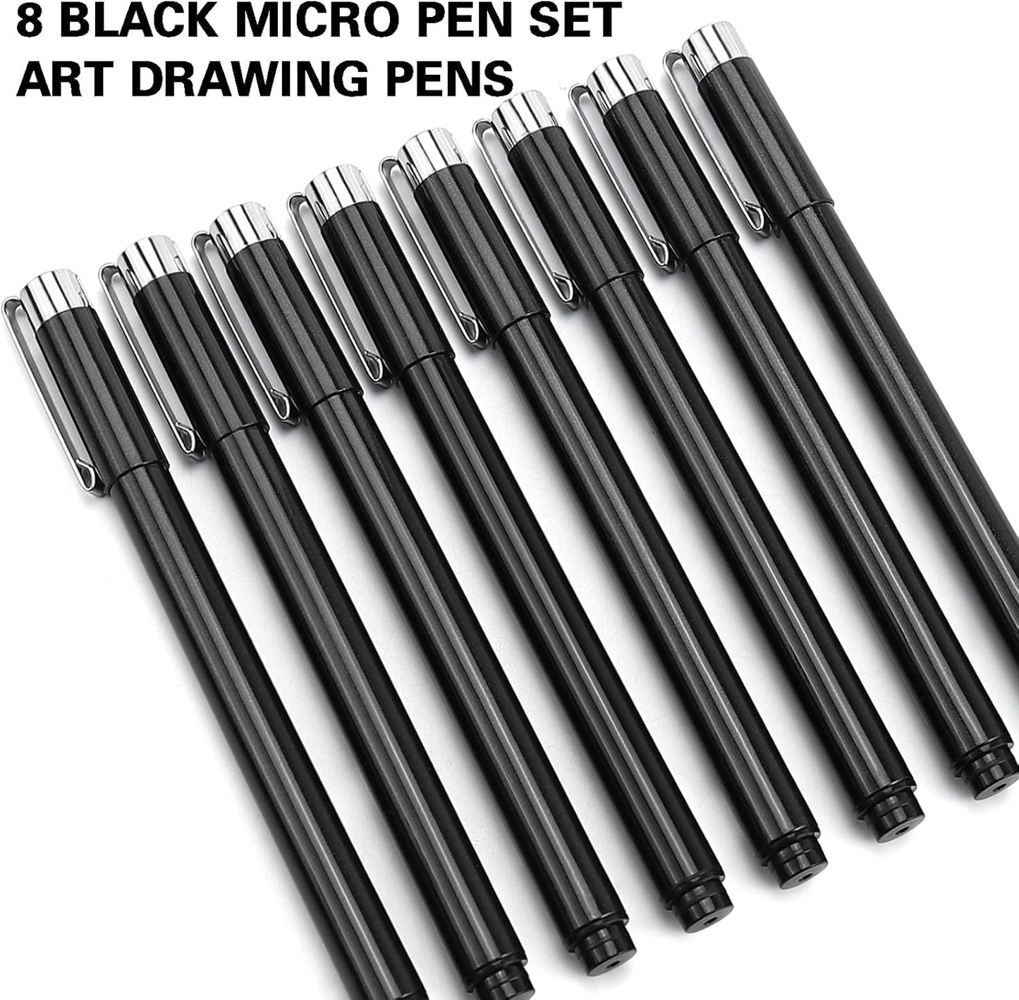 Muchcute Micro Fineliner Drawing Art Pens: 8 Black Fine Line Waterproof Ink Set Artist Supplies Archival Inking Markers Liner Professional Sketch Outline Crafts Sketching Watercolor Zentangle Stuff