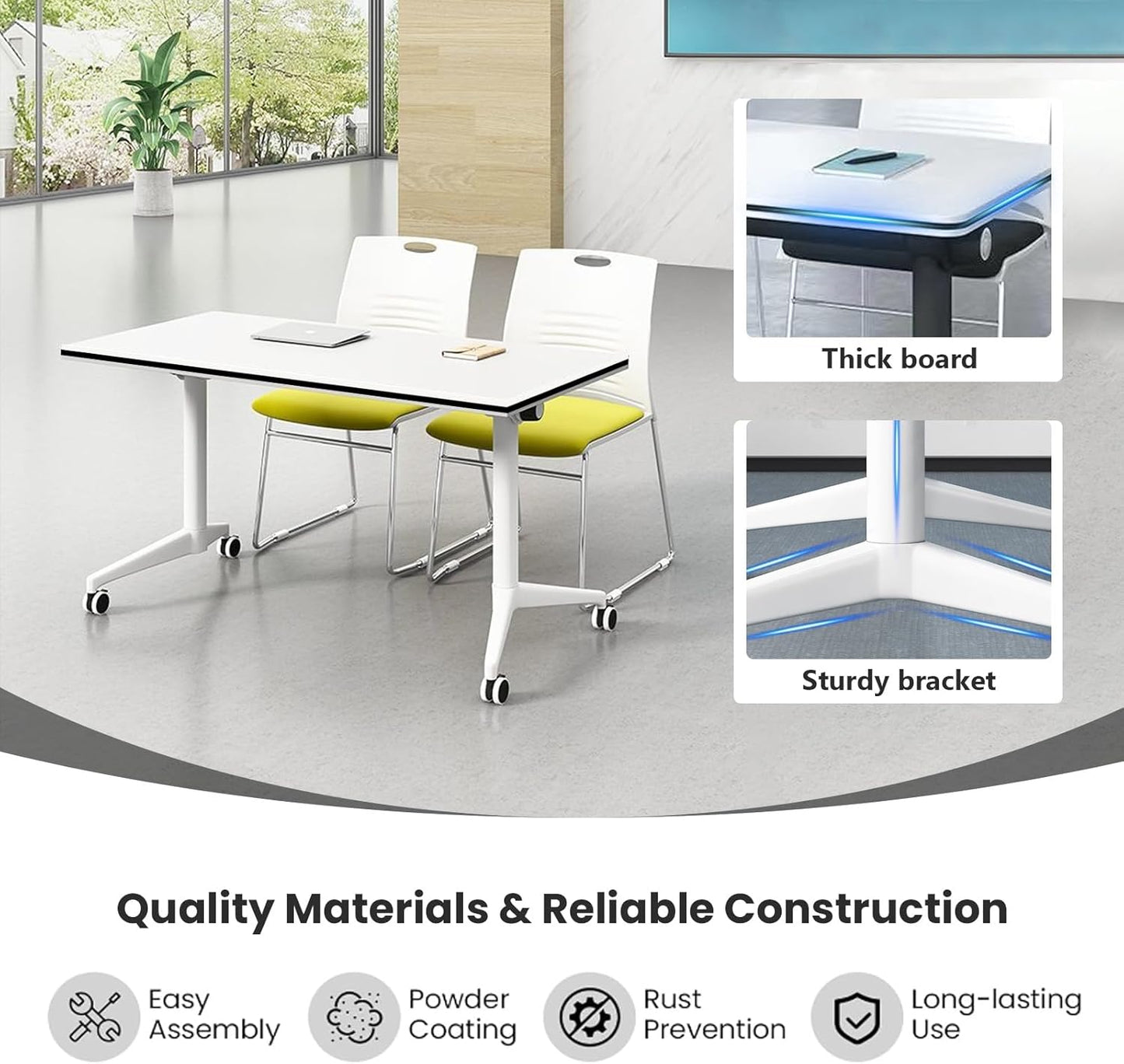 Conference Table Folding Conference Table, Modern Conference Room Table White Meeting Table Flip Top Large Mobile Training Tables, Mobile Training Seminar Tables for Office Classroom (4pack 55.1in)