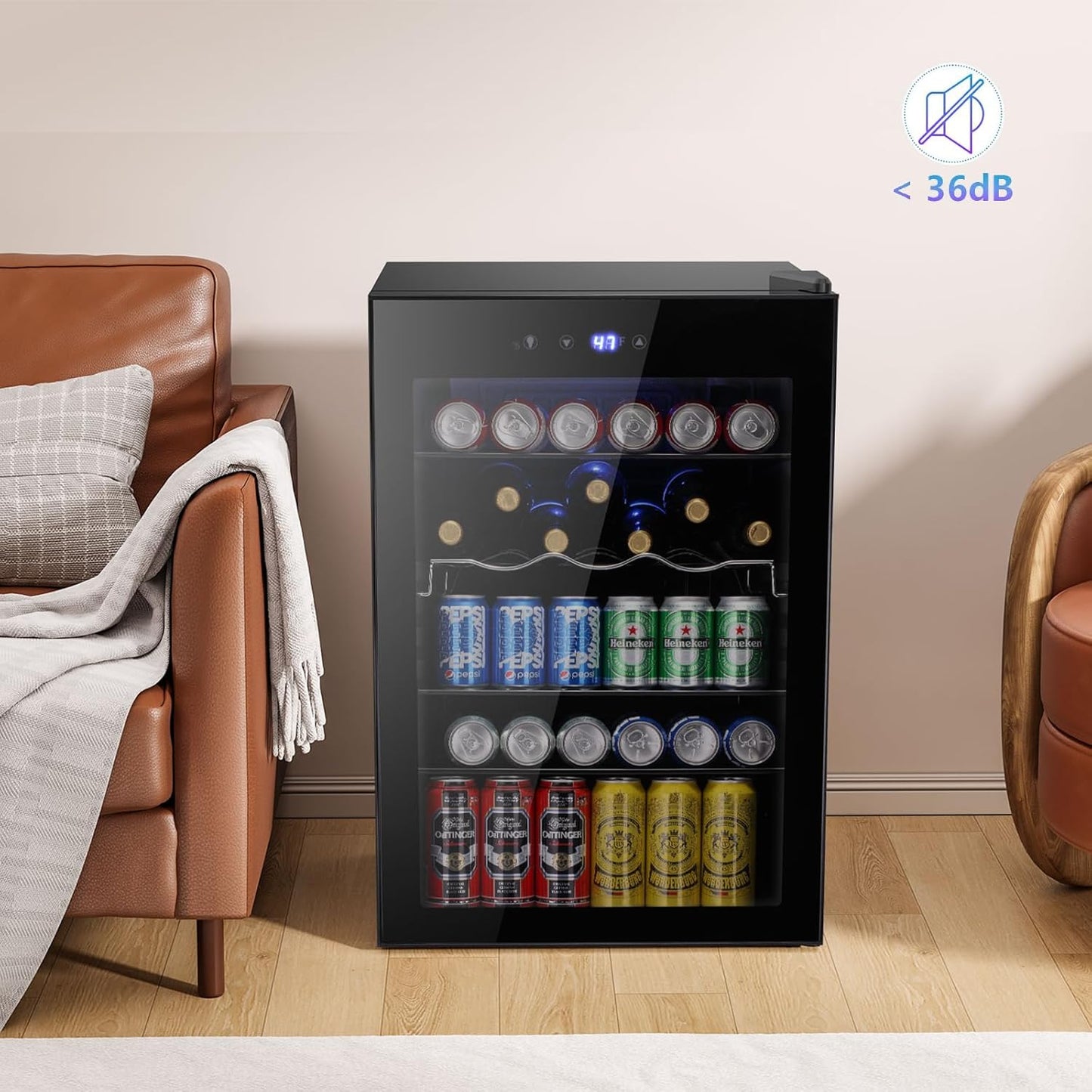 COWSAR Beverage Refrigerator 145 Can Wine Cooler Freestanding Mini Fridge Small ETL Approved with Digital Temperature Control, Glass Door, Child Lock, Drink Refrigerator for Home, Bar– 4.51 Cu. Ft.