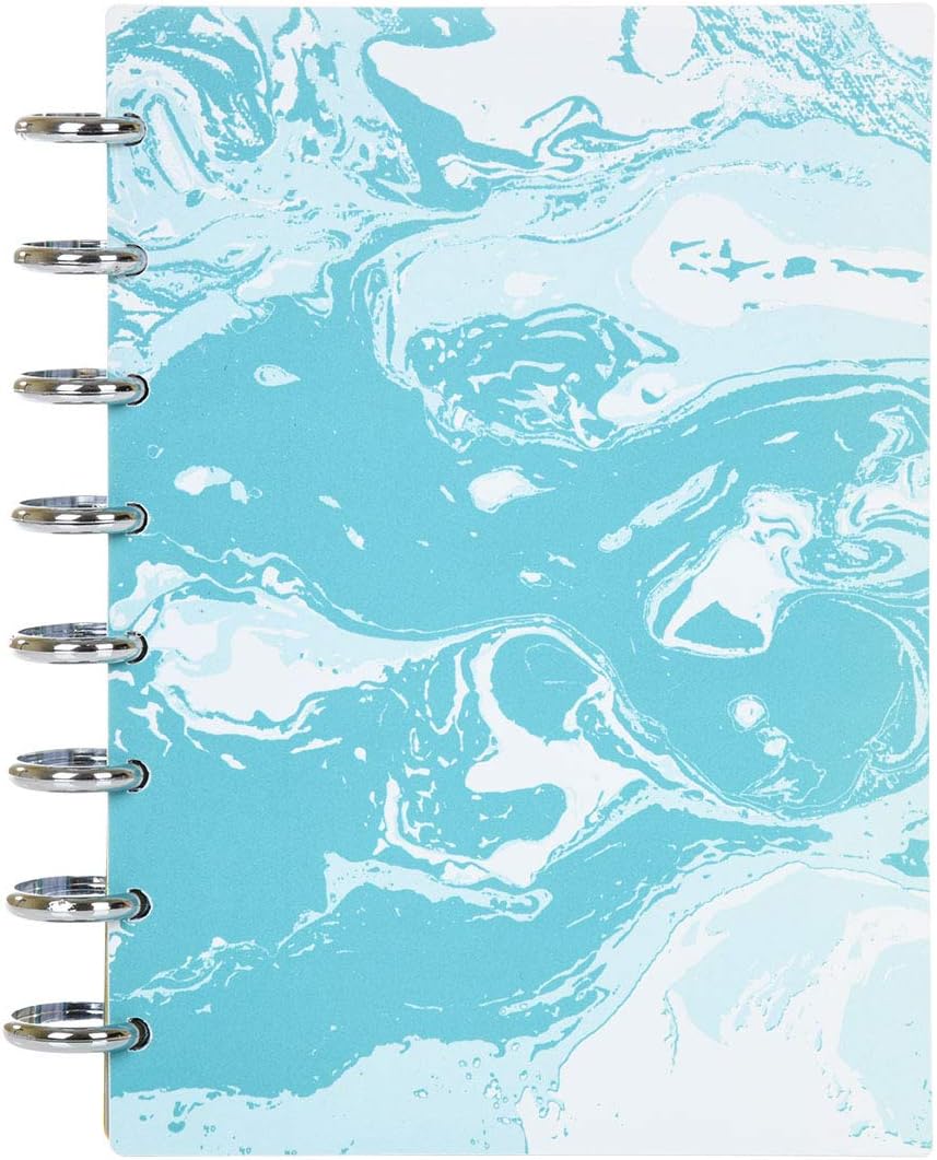Talia Discbound Notebooks, Planner, Customizable, (yMarble Flow Turquoise w/Silver Discs, Junior (5.5in x 8.5in))