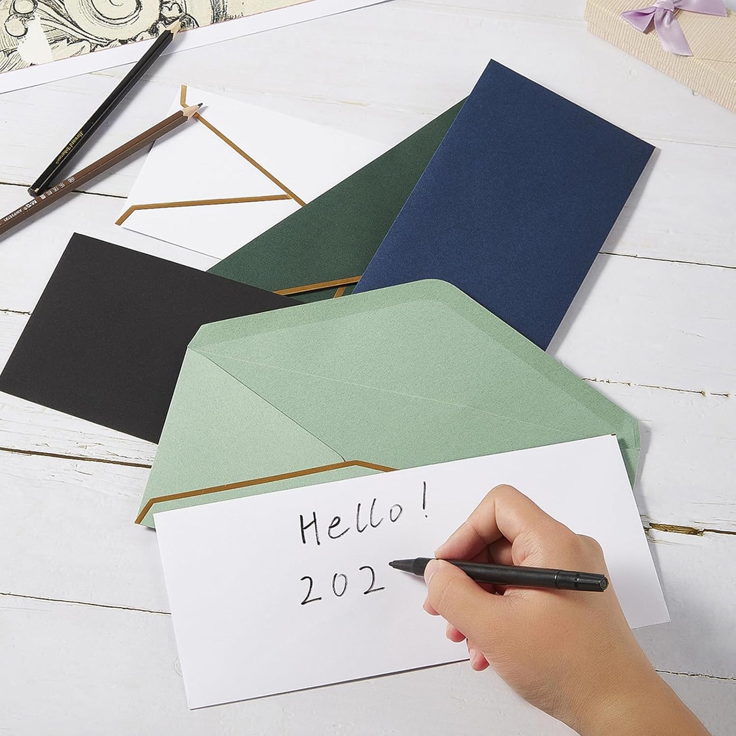 30 Pack Thick #10 Business Envelopes with Gold Border, 4 1/8 x 9 1/2 Thick Paper Standard Envelopes with Stickers for Office, Checks, Letter Mailing, Invoices (White)