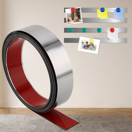 Self Adhesive Backing Metal Strip for Magnets, Flexible Ferrous Memo Tapes Roll for Bulletin Boards in Studio, Office, School (Glossy Silver, 118''L x 1.57''W)