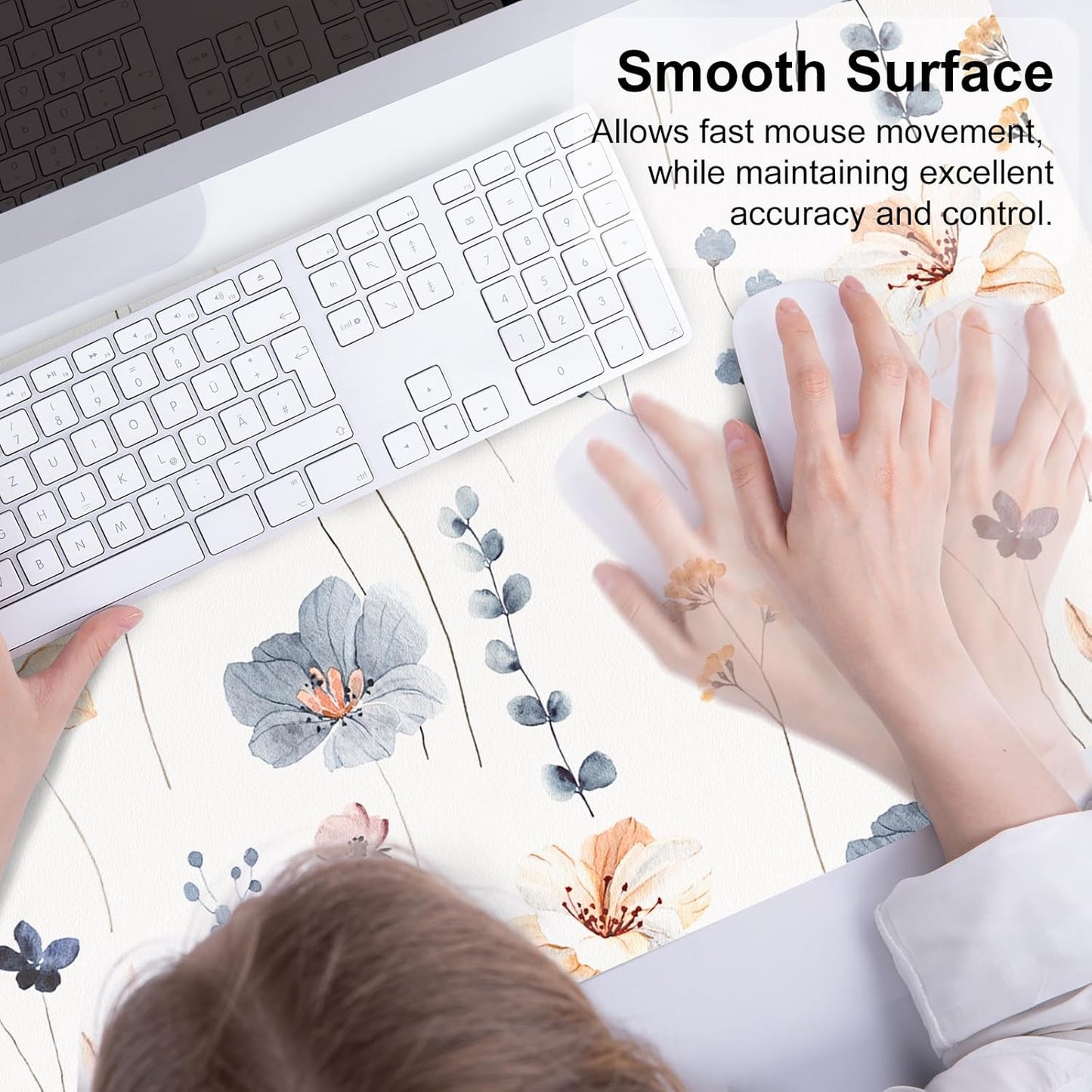 QIYI Large Mouse Pad, Floral Desk Mat for Desktop, Women Girls PU Leather Waterproof Gaming Mousepad, Computer Laptop Flower Desk Accessories Protector Writing Pad for School Office Home 31.5" x 15.7"