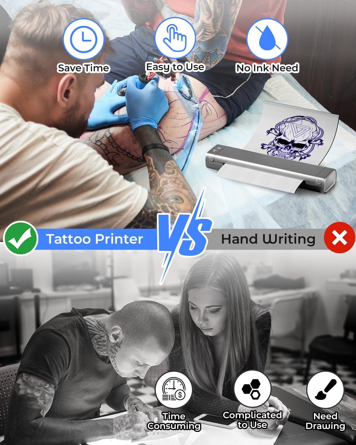 Phomemo Inkless Portable Printer for Travel - Wireless Thermal Printer Compatible with Phone & Laptop, Bluetooth Printers Supports 8.5" X 11" Letter Thermal Paper, Come with Carry Case