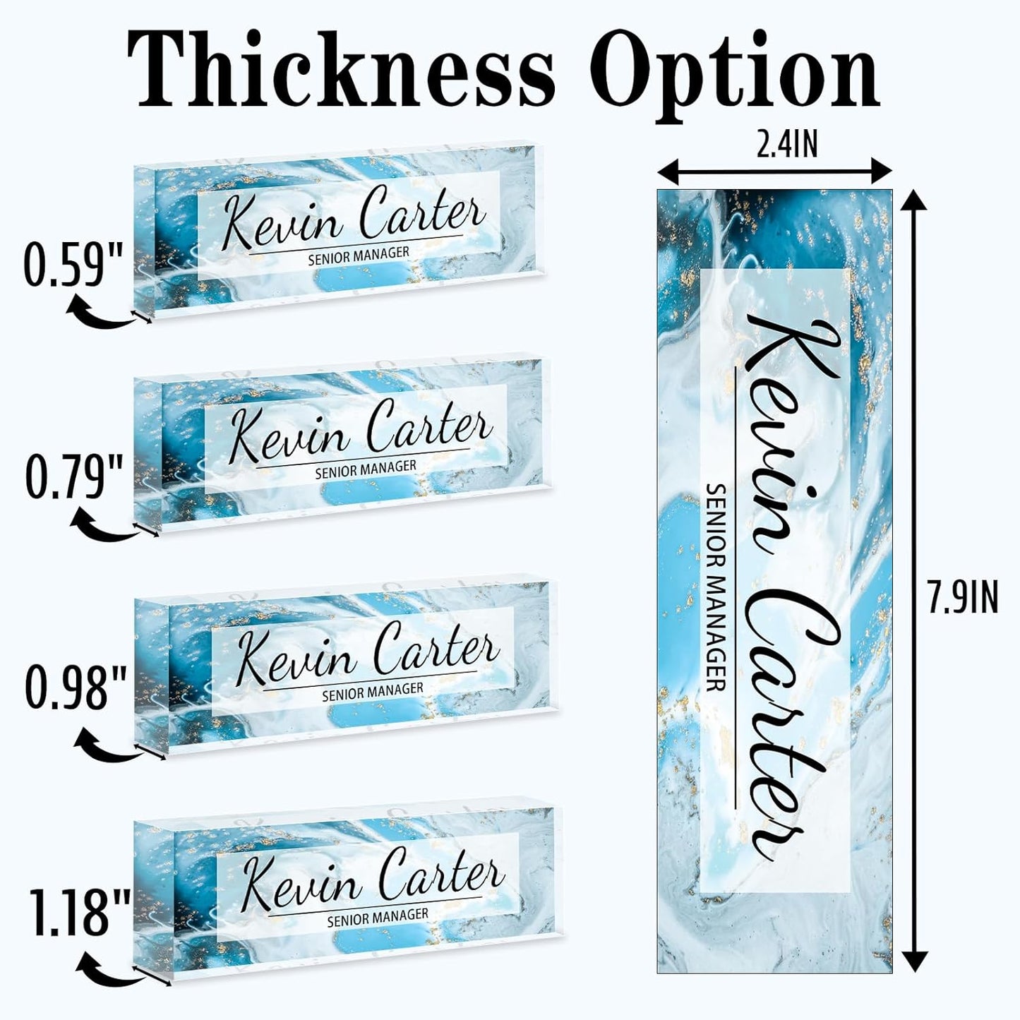 Name Plate for Desk Personalized, Acrylic Desk Decorations, Employee Appreciation Gifts, Custom Office Gifts for Coworkers, Boss, Teacher, Nurse (Blue Gold Marble)