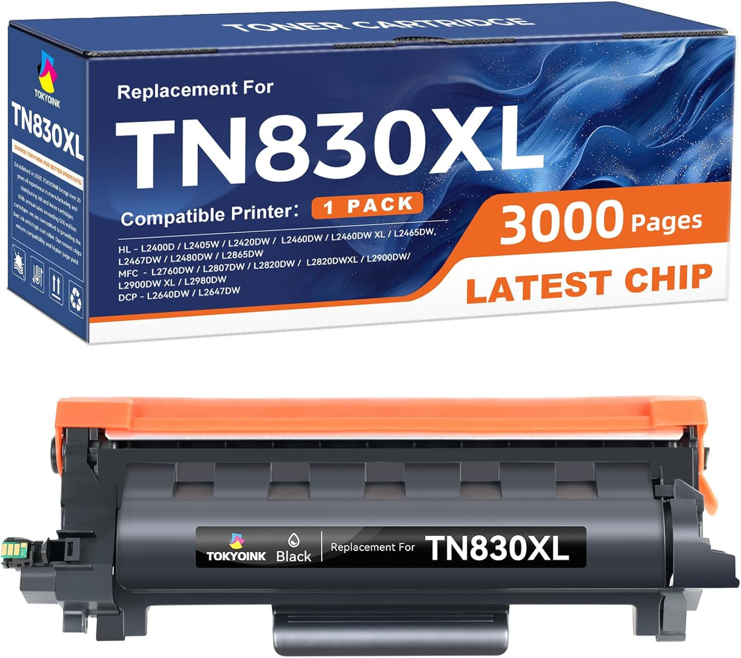 TOKYOINK TN830XL Toner TN830 Cartridges Replacement for Brother TN830 830XL Toner Compatible with DCP-L2640DW MFC-L2820DW HL-L2400D HL-L2460DW HL-L2405W HL-L2465DW HL-L2480DW Printer (1 Pack)